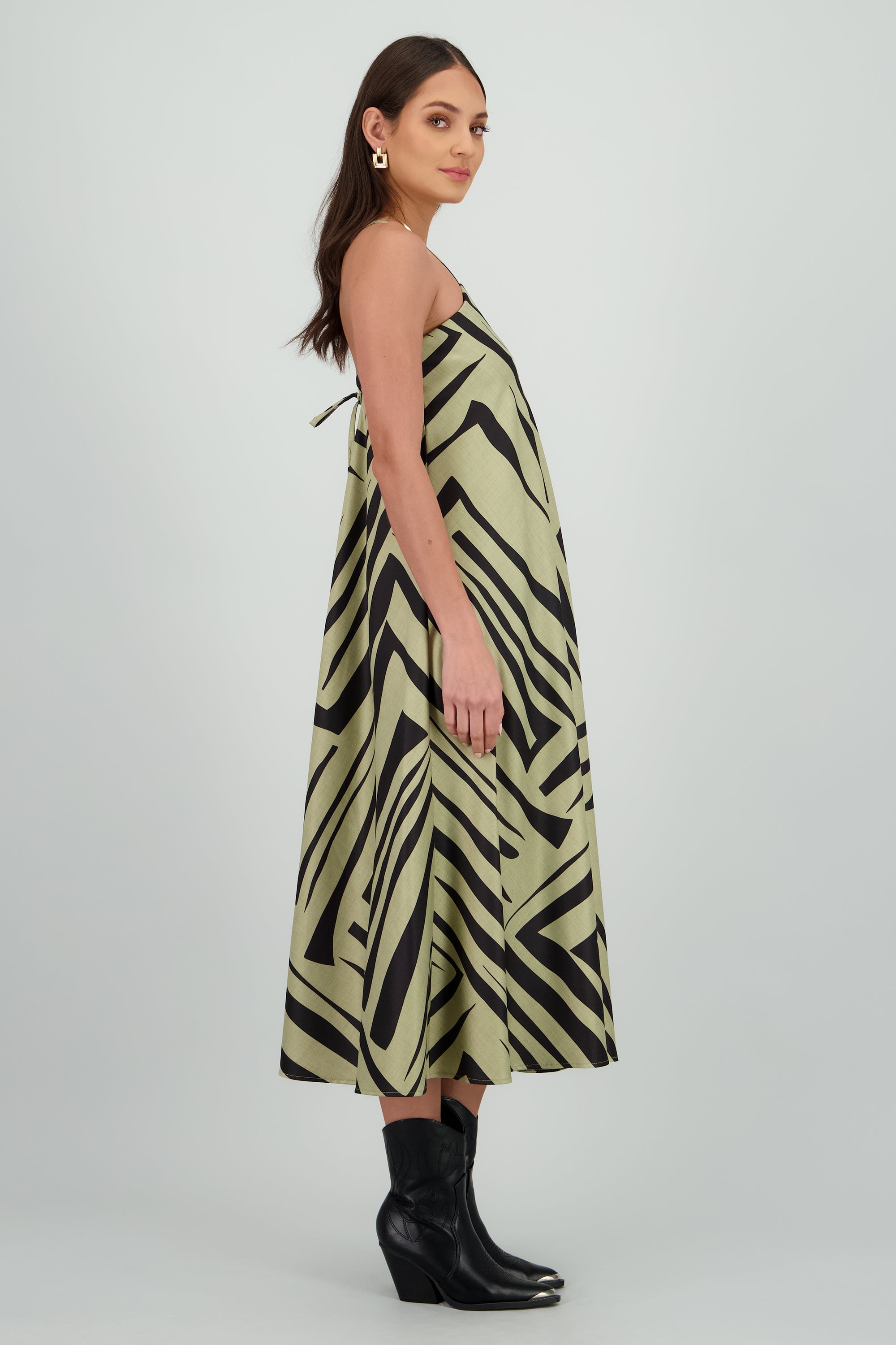 Vestido escote v estampado OLIVO COMBO