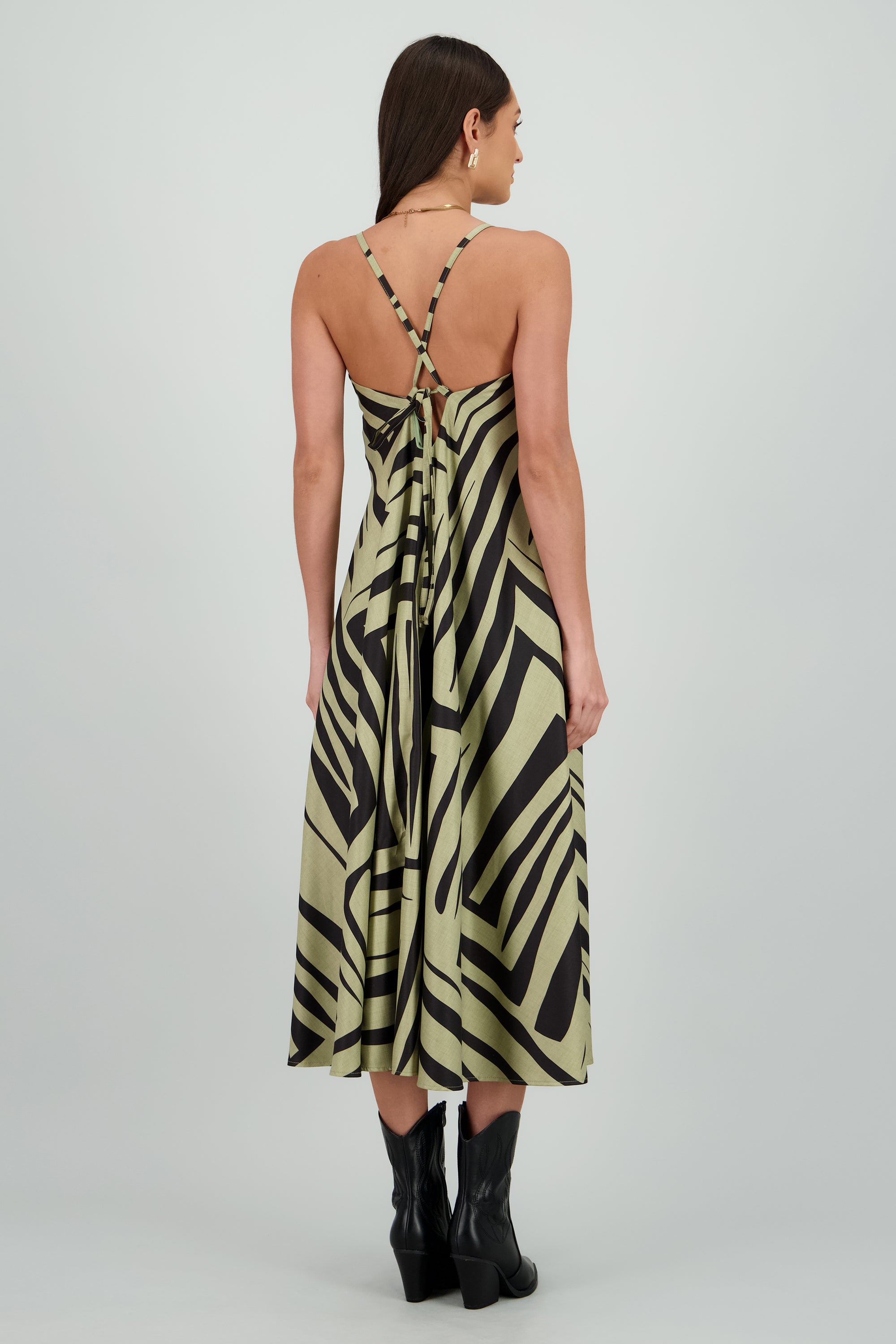 Vestido escote v estampado OLIVO COMBO