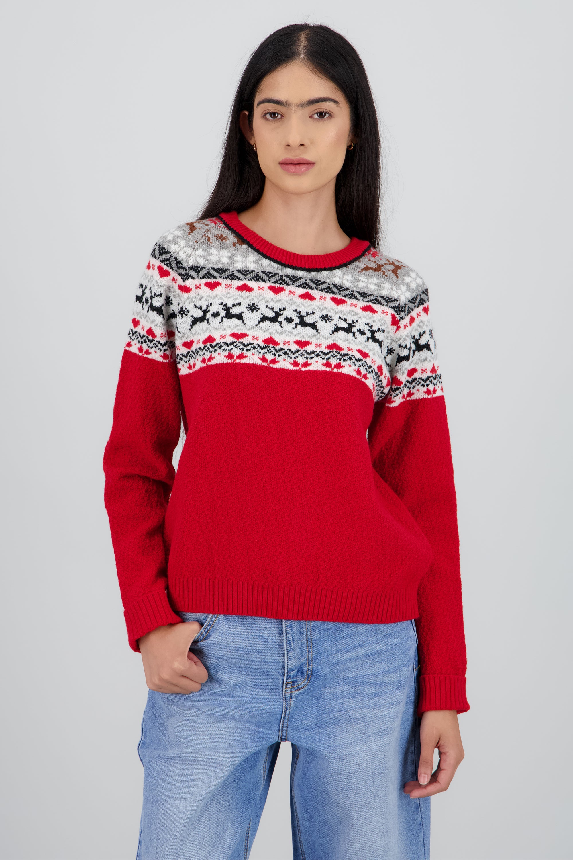 Sueter navideño grecas corazones ROJO