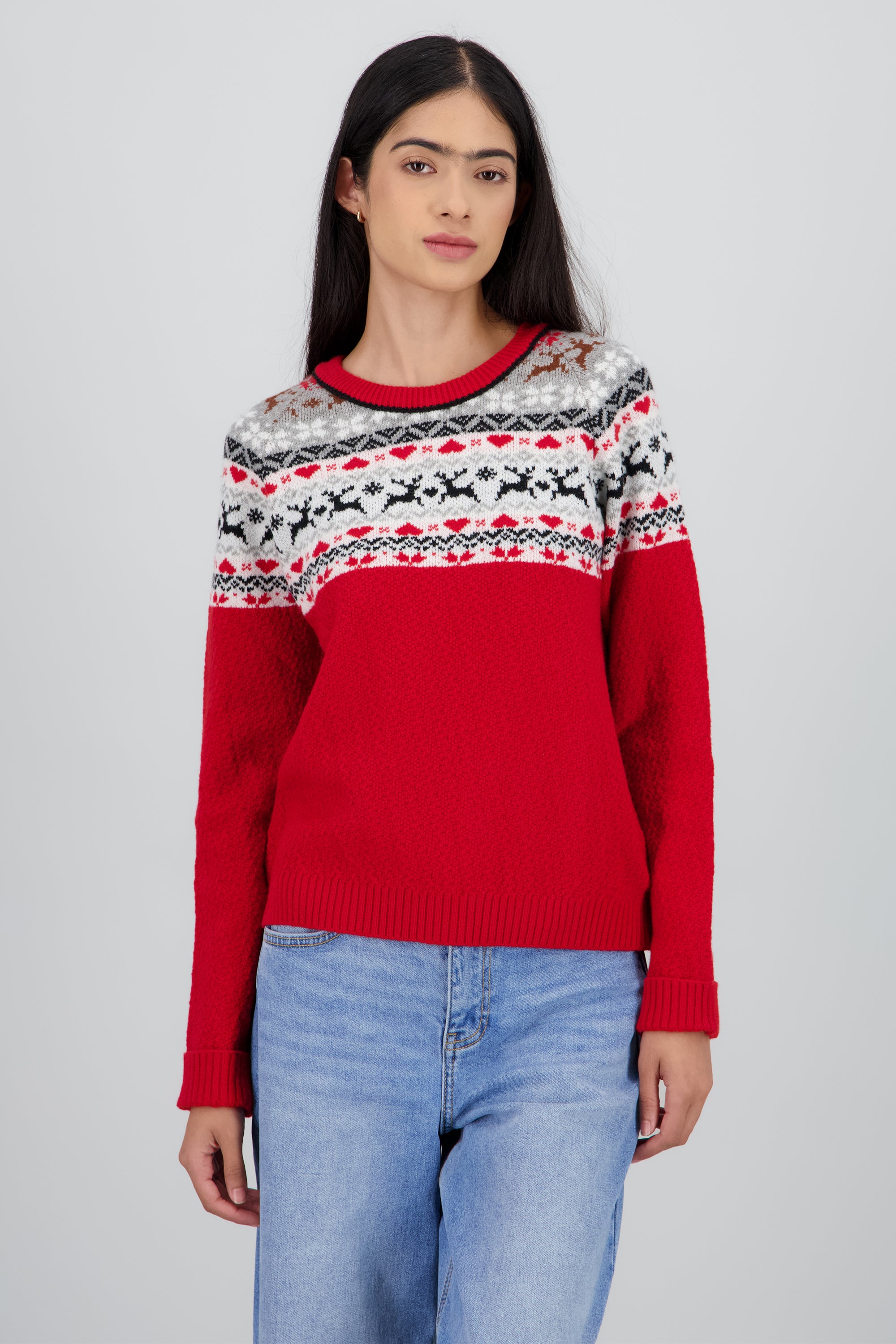 Sueter navideño grecas corazones ROJO