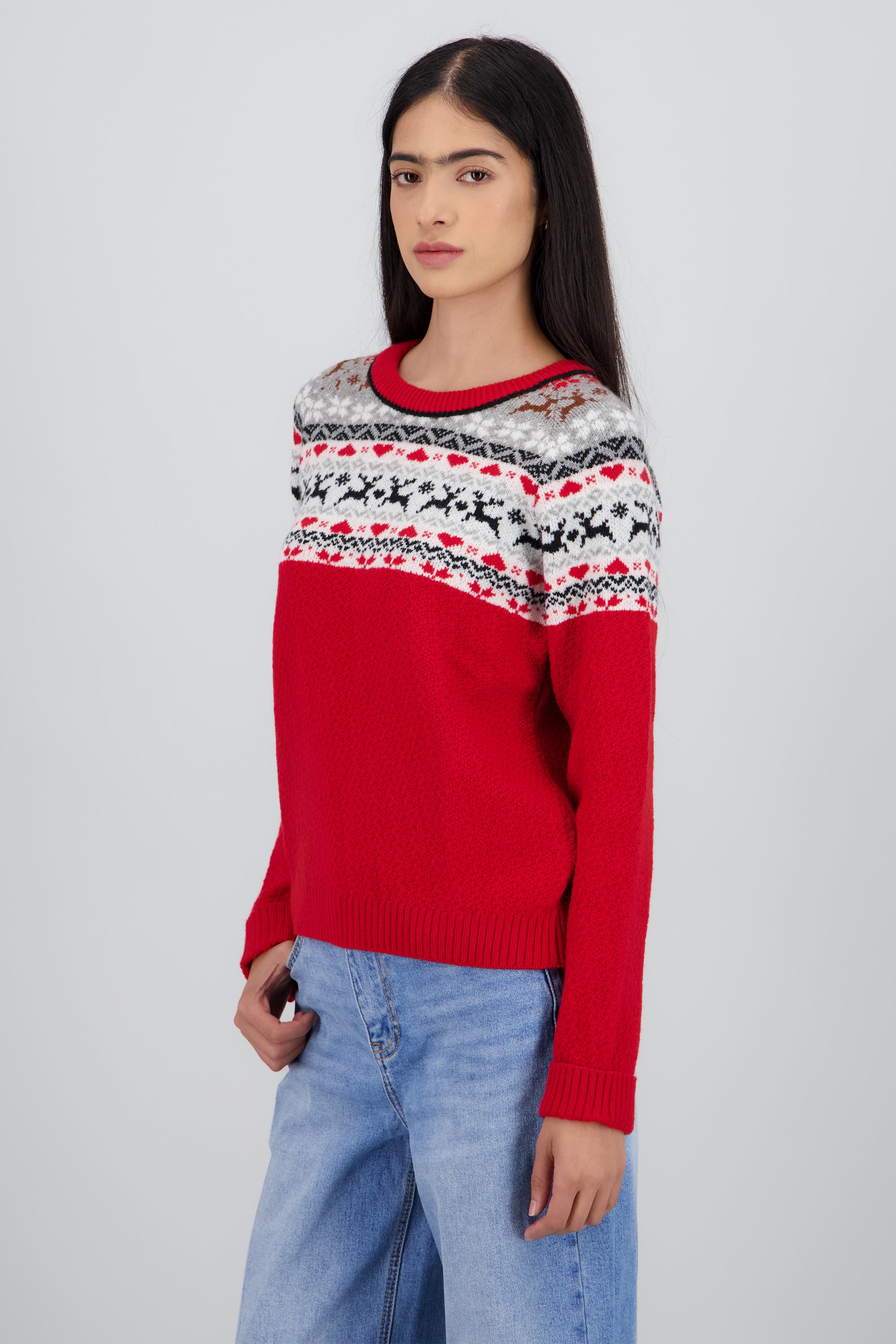 Sueter navideño grecas corazones ROJO