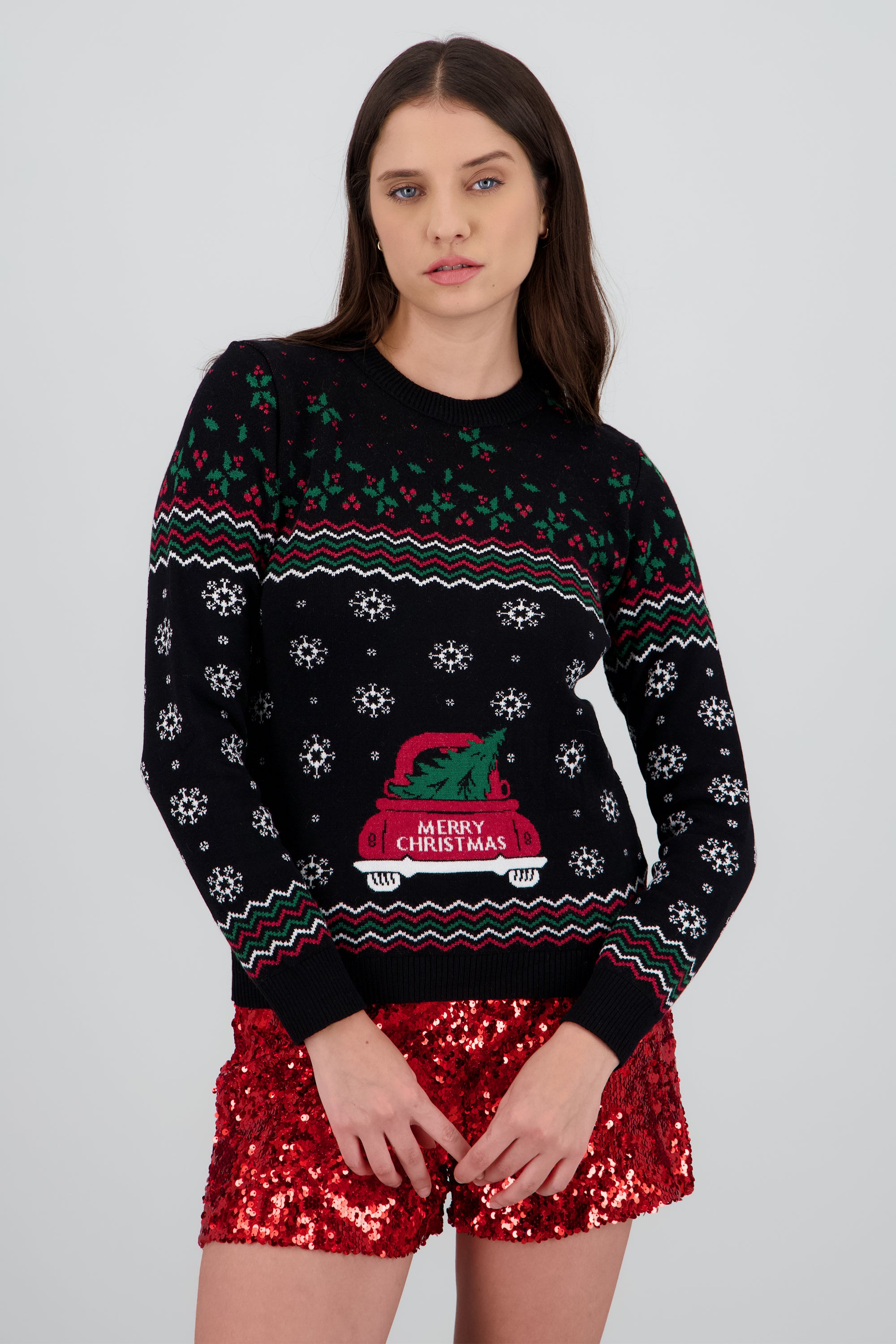 Sueter navideño camioneta arbol NEGRO