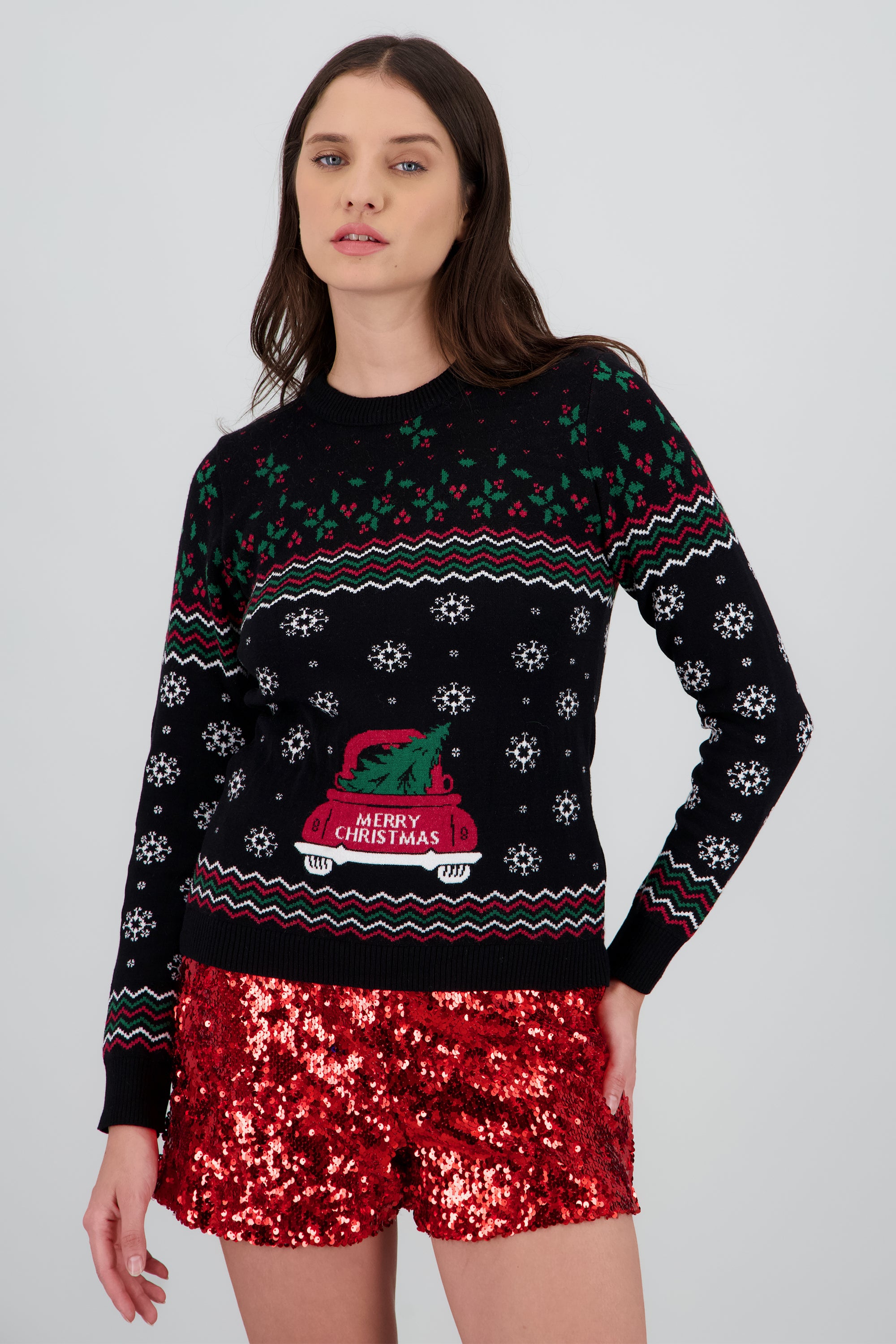 Sueter navideño camioneta arbol NEGRO