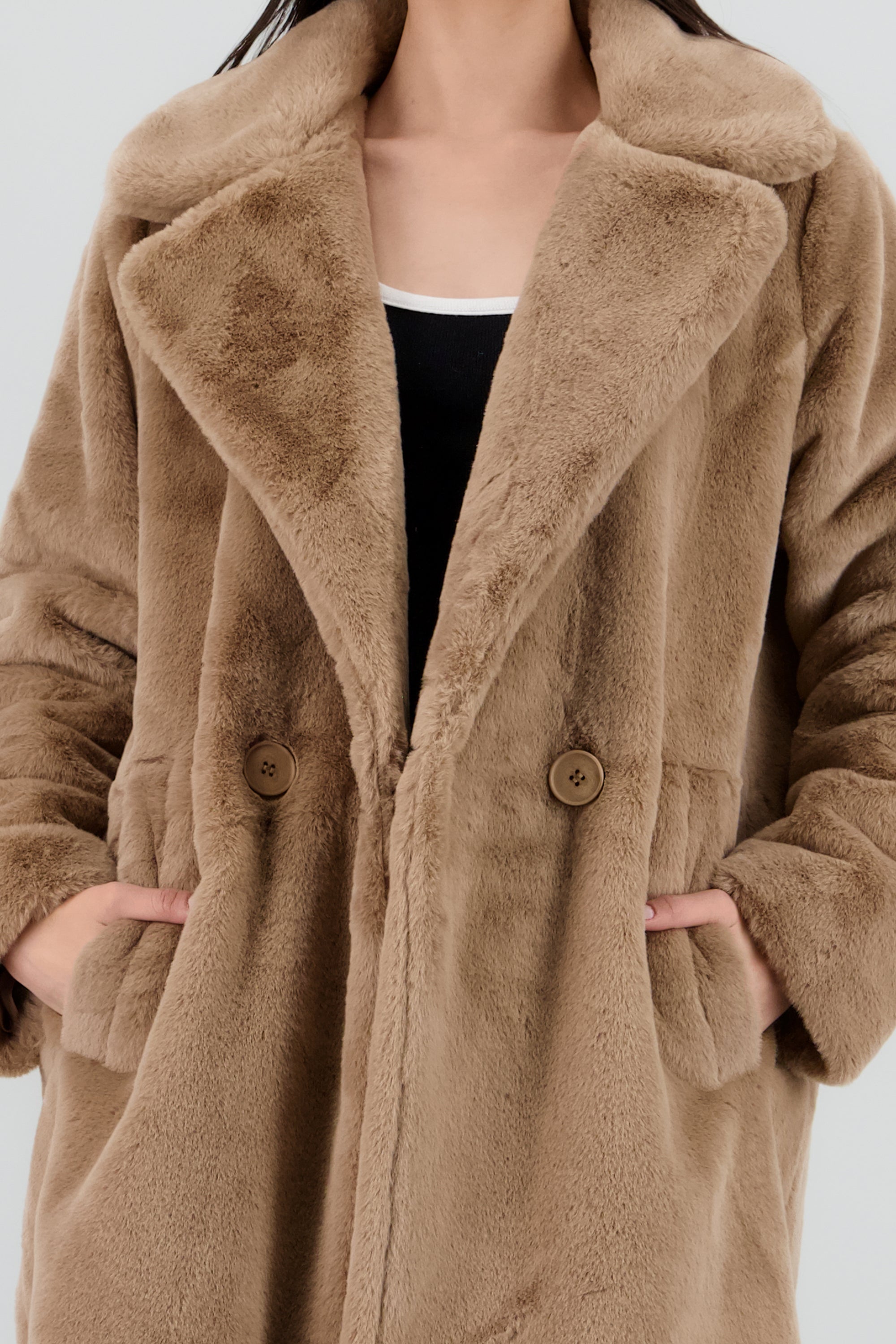 Abrigo largo de pelo sintetico BEIGE