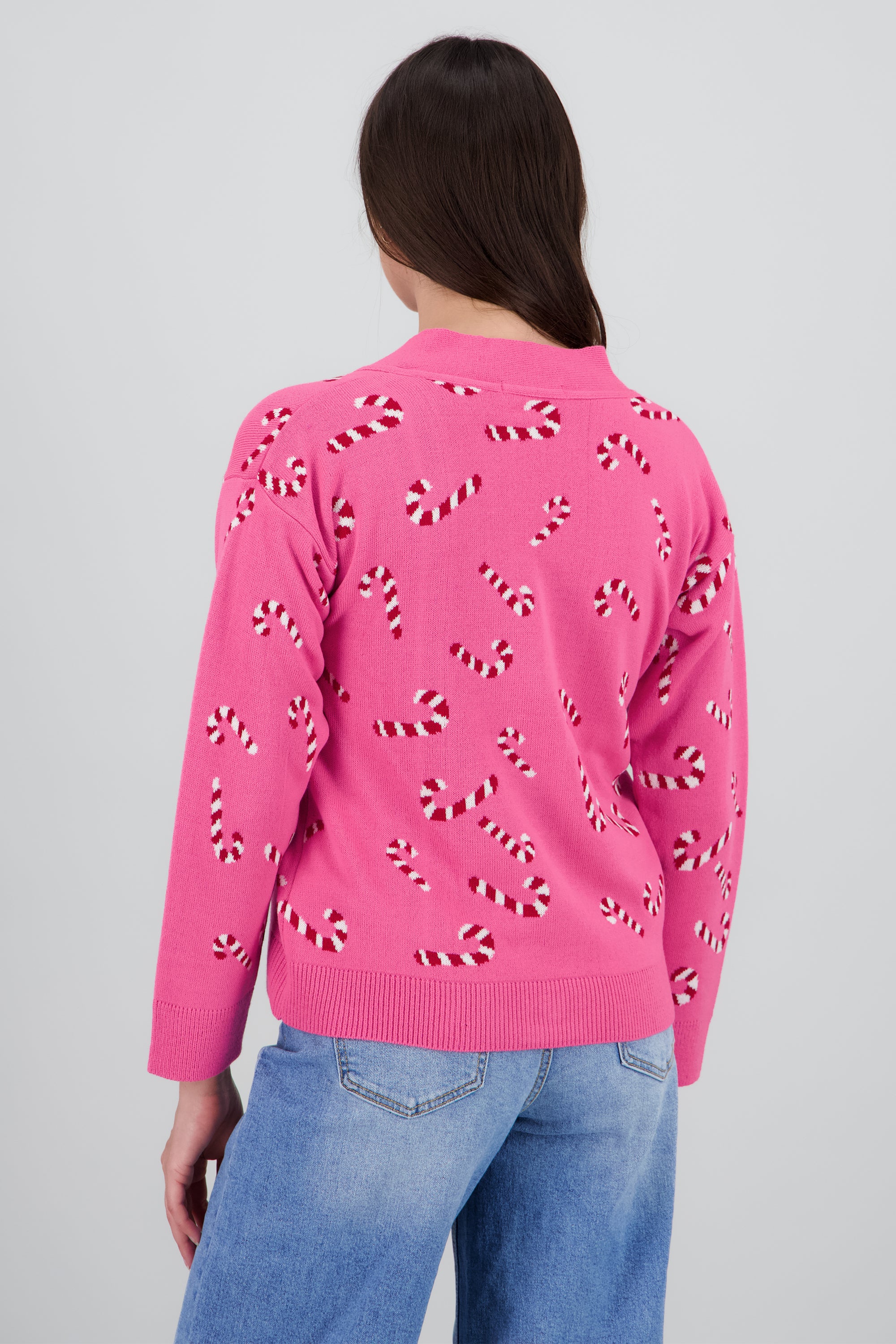 Cardigan navideño bastones ROSA COMBO