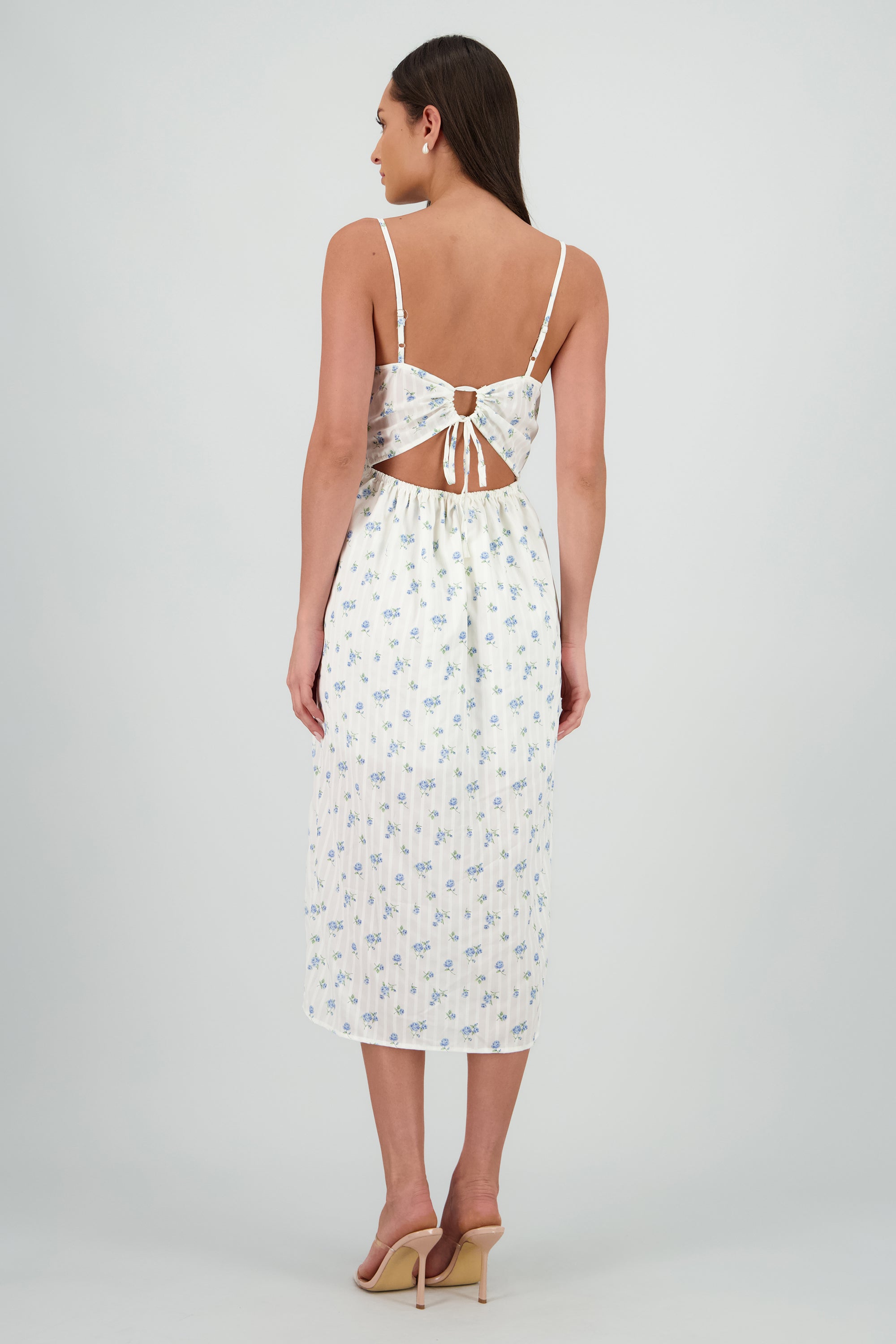 Vestido midi flores abertura AZUL COMBO
