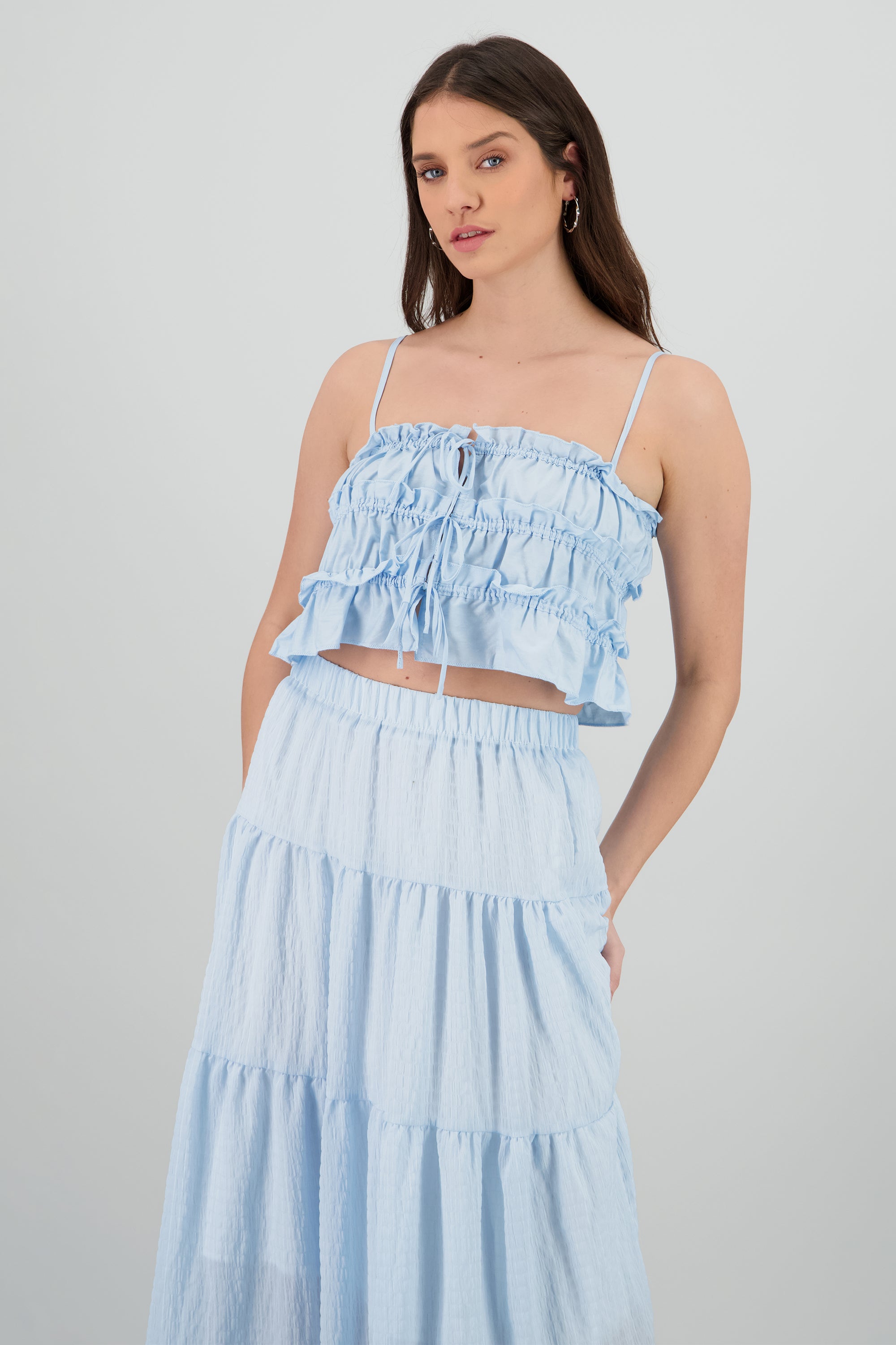 Blusa tirantes con amarre moños AZUL CIELO