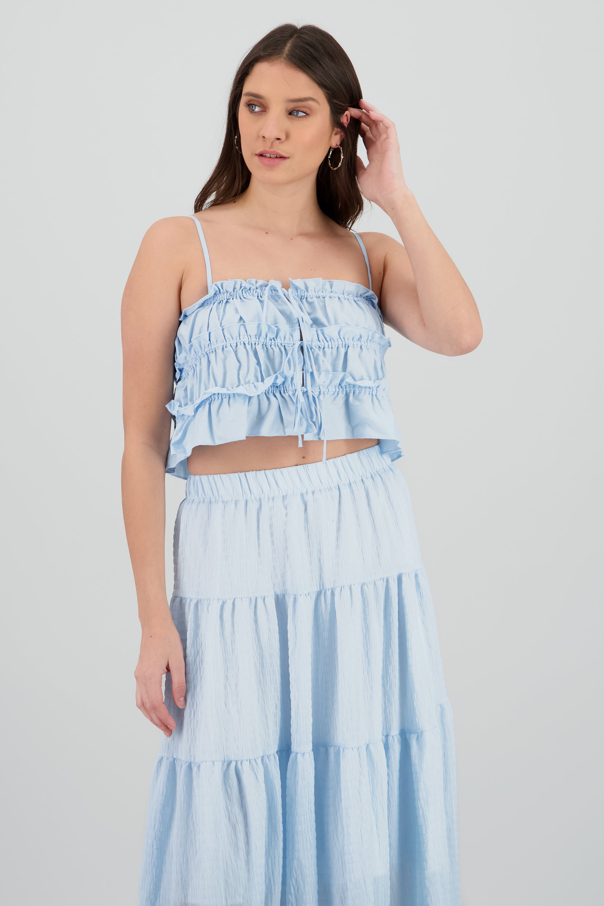 Blusa tirantes con amarre moños AZUL CIELO