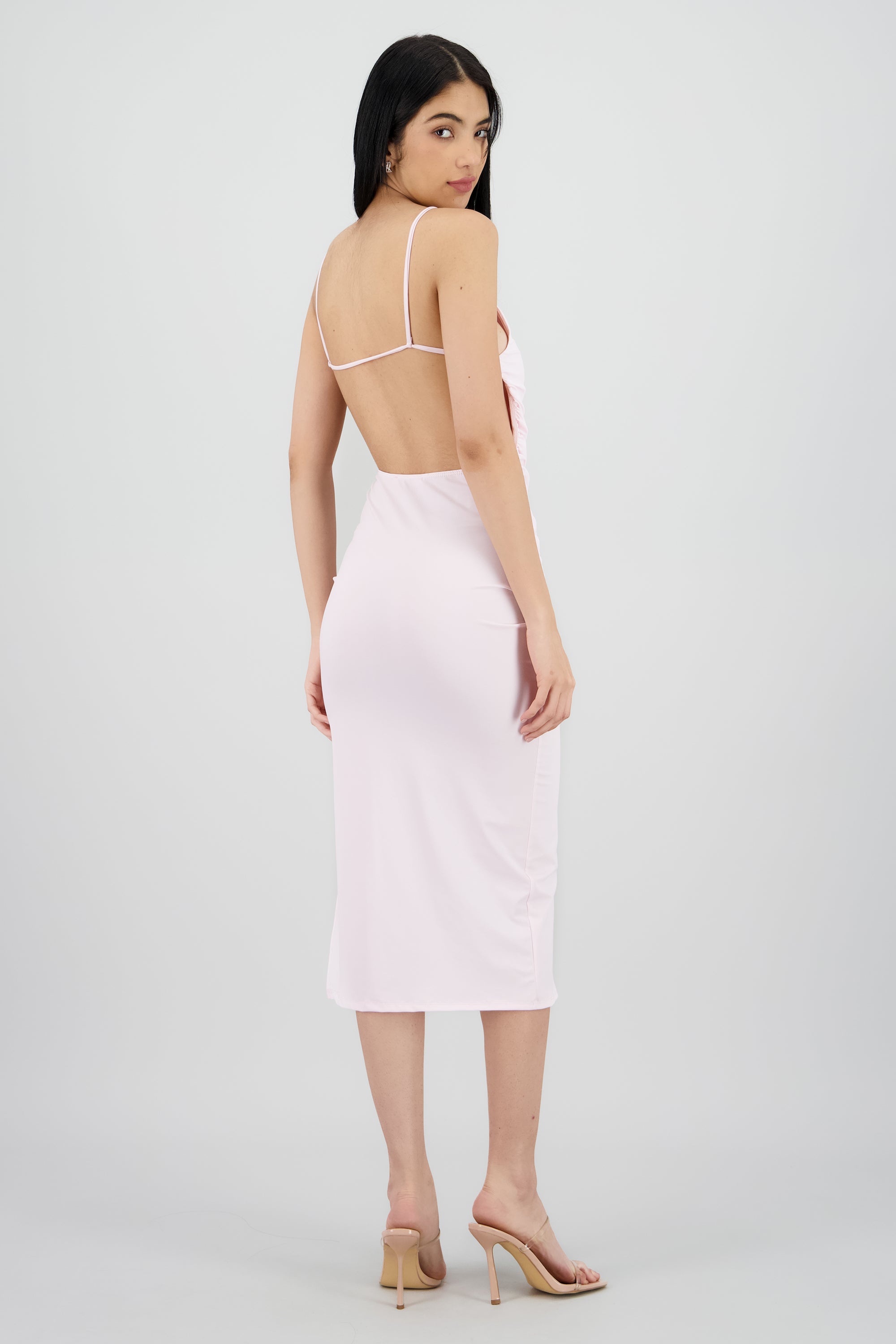 Vestido drapeado tirantes PALO DE ROSA