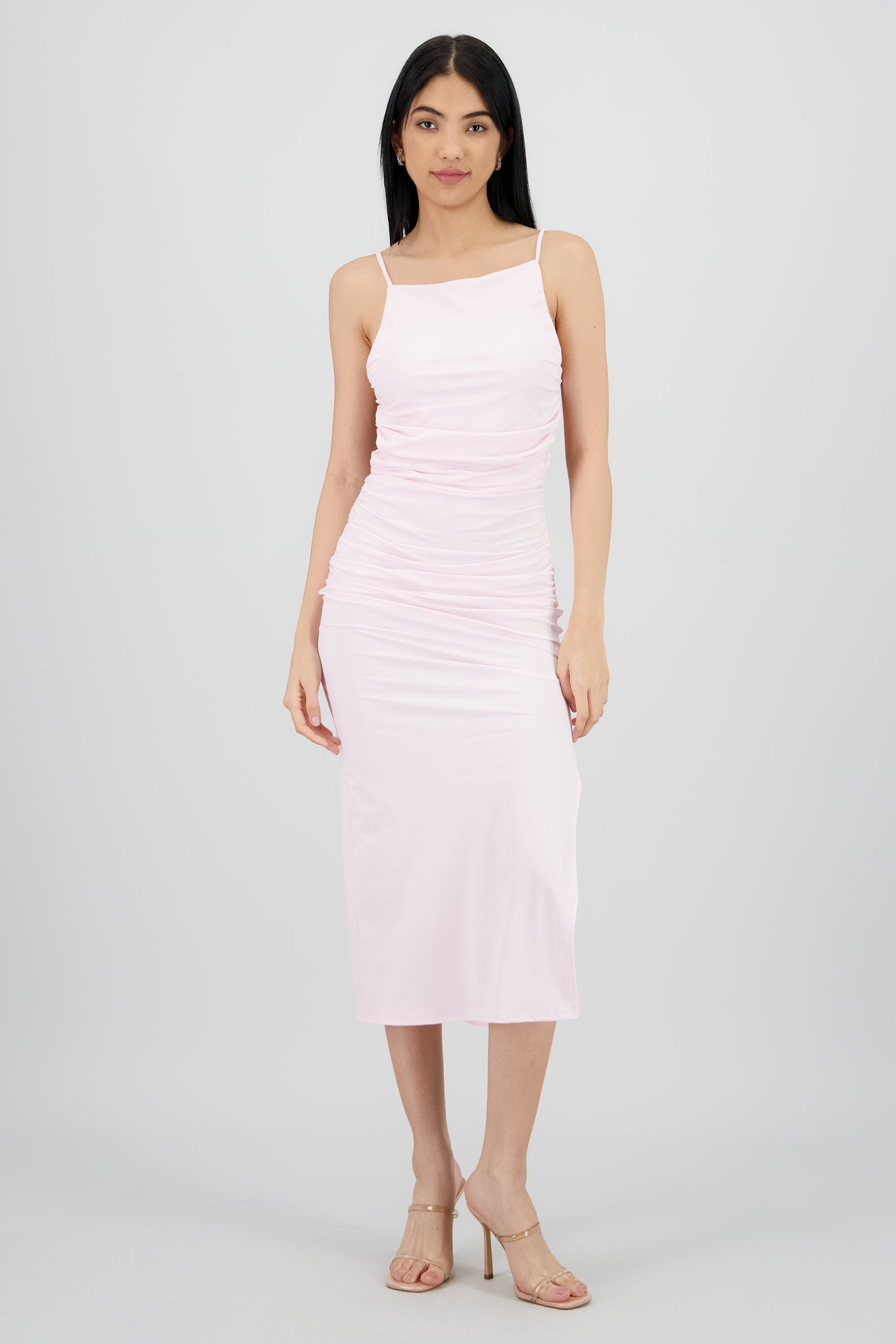 Vestido drapeado tirantes PALO DE ROSA