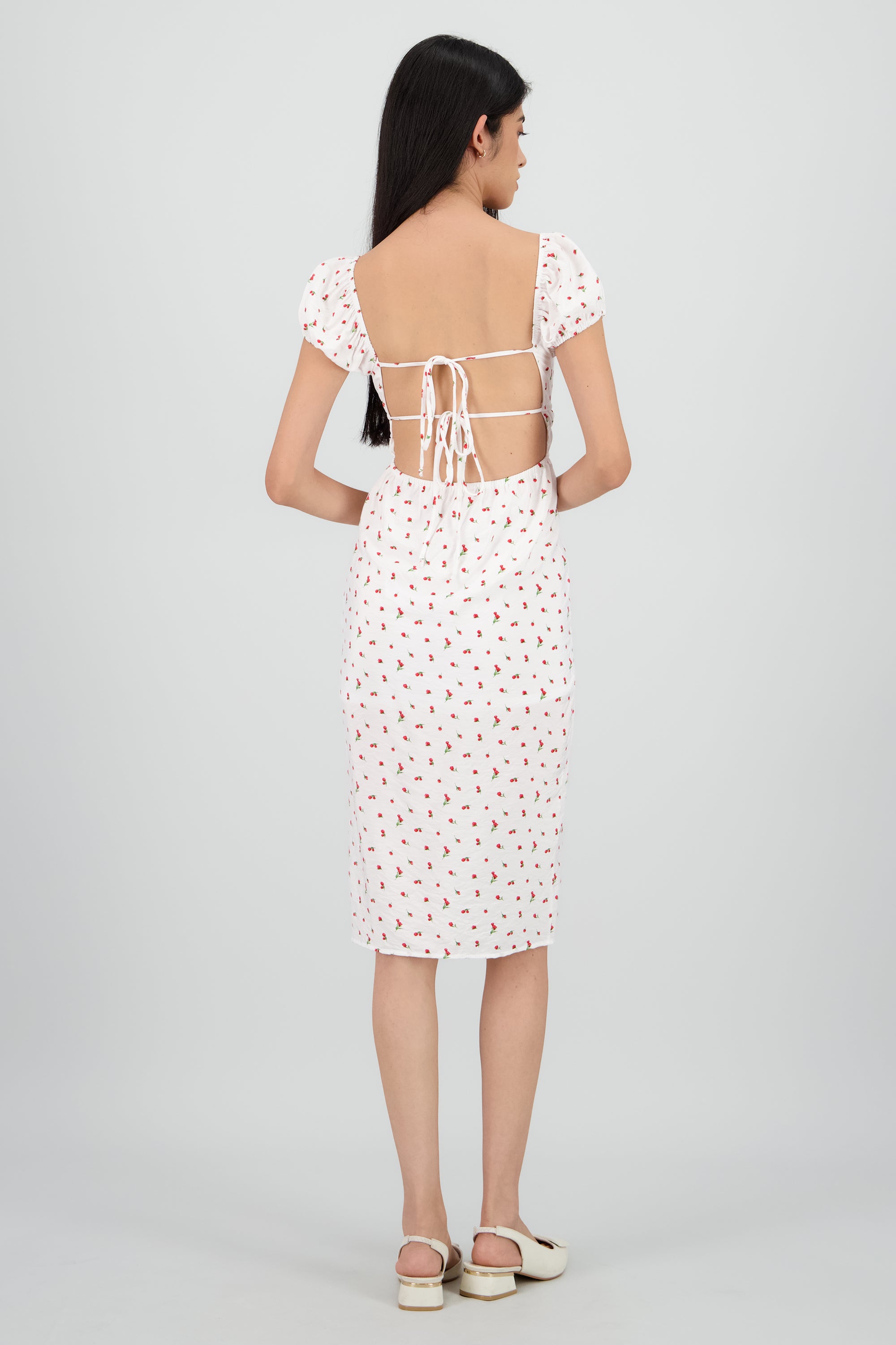 Vestido midi textura flores ROJO COMBO
