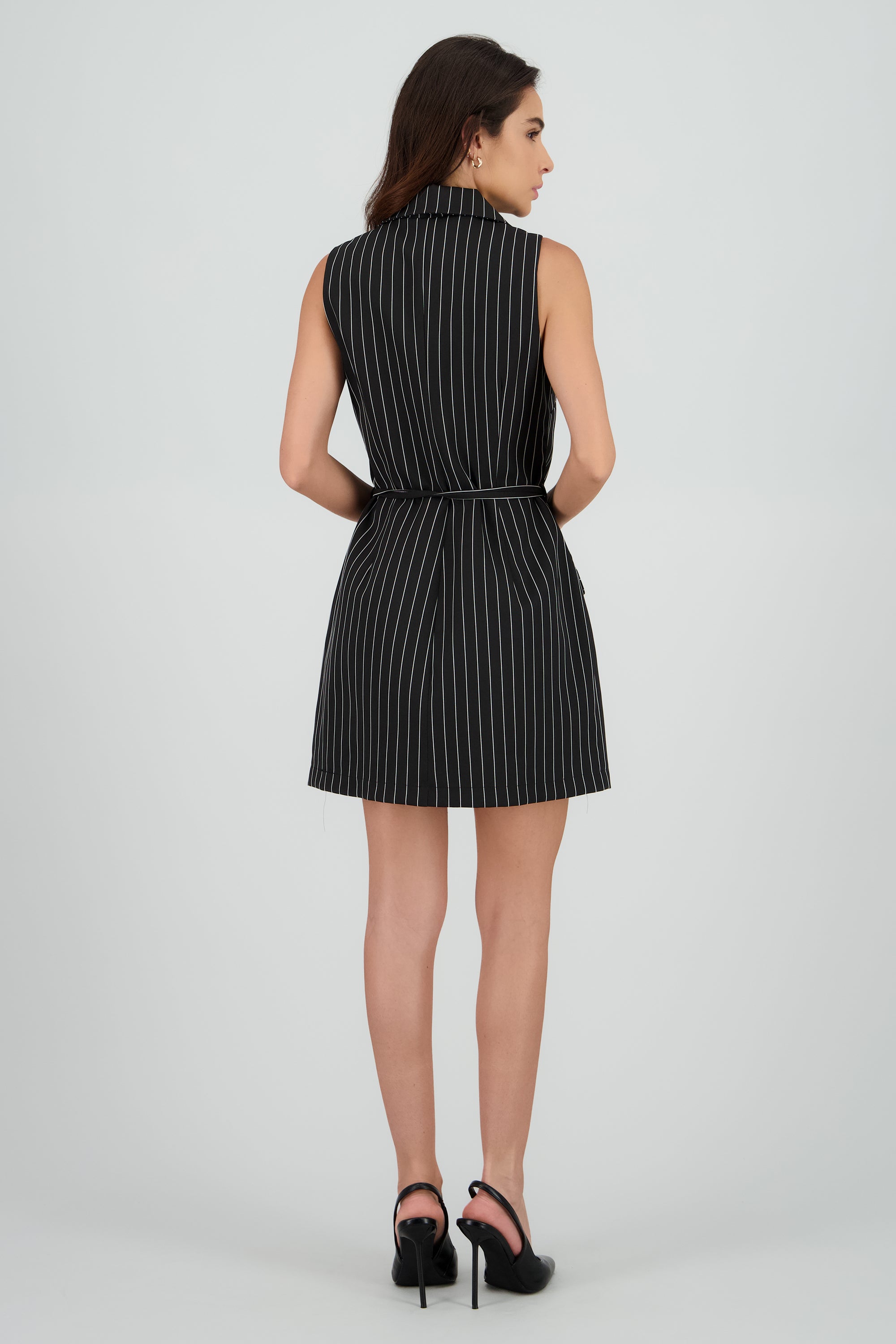 Vestido rayas sastreado cinto NEGRO