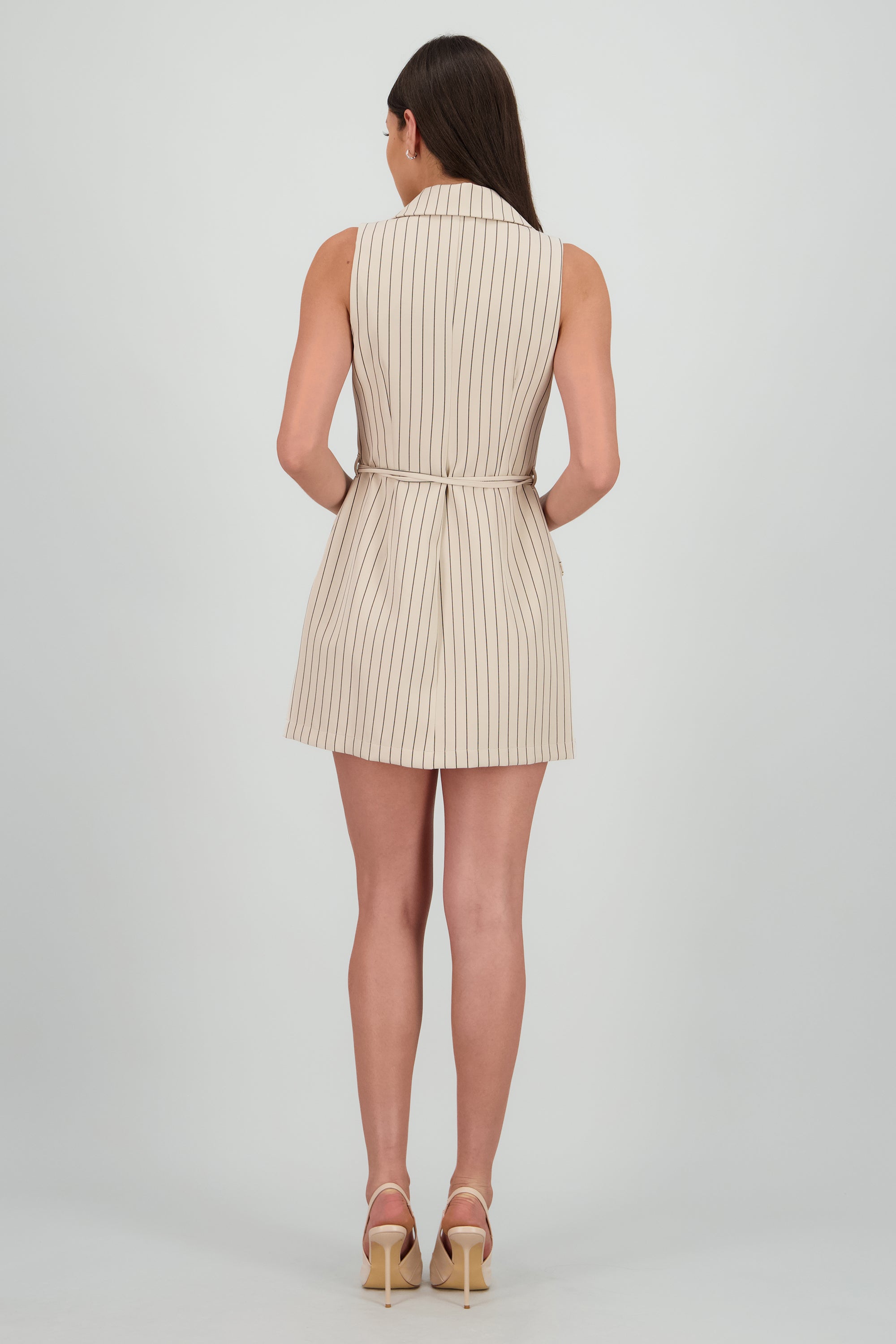 Vestido rayas sastreado cinto KHAKI COMBO