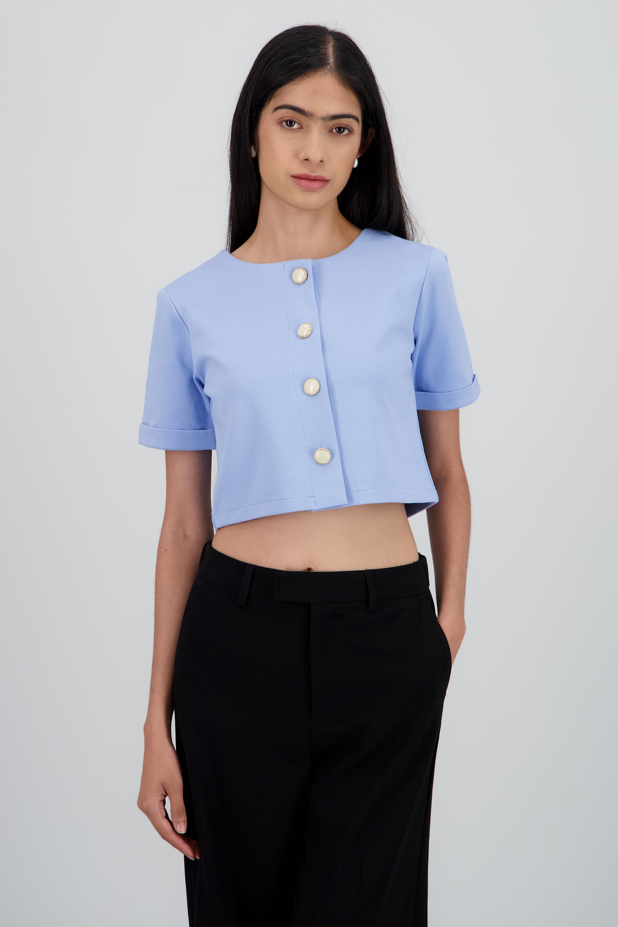 Top botones manga corta AZUL CIELO