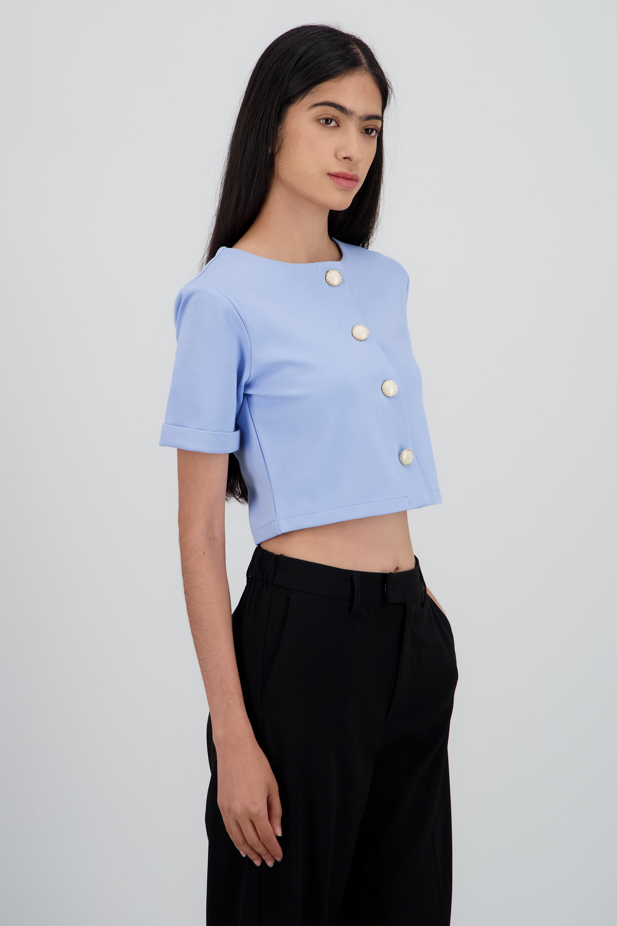 Top botones manga corta AZUL CIELO