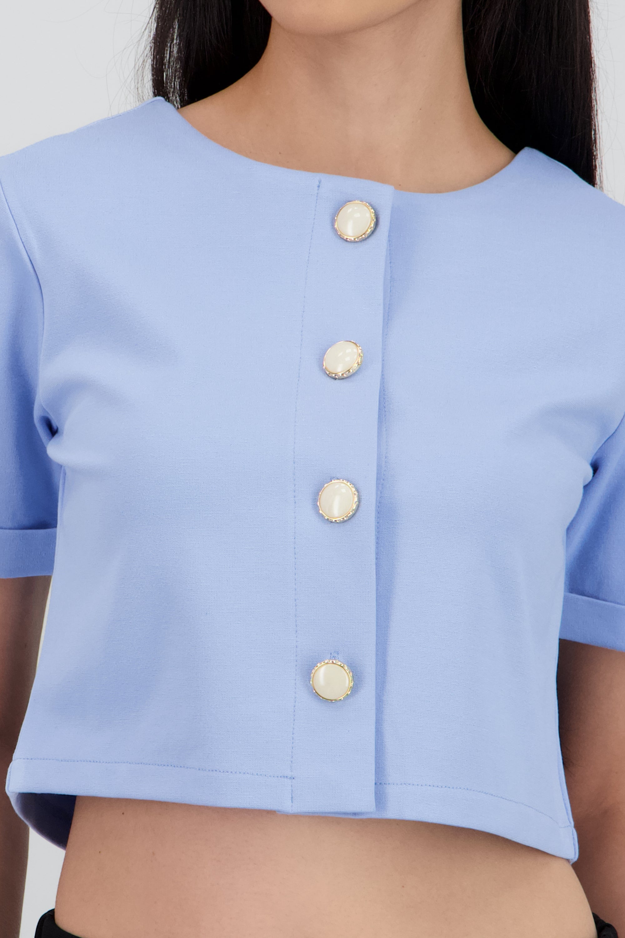 Top botones manga corta AZUL CIELO