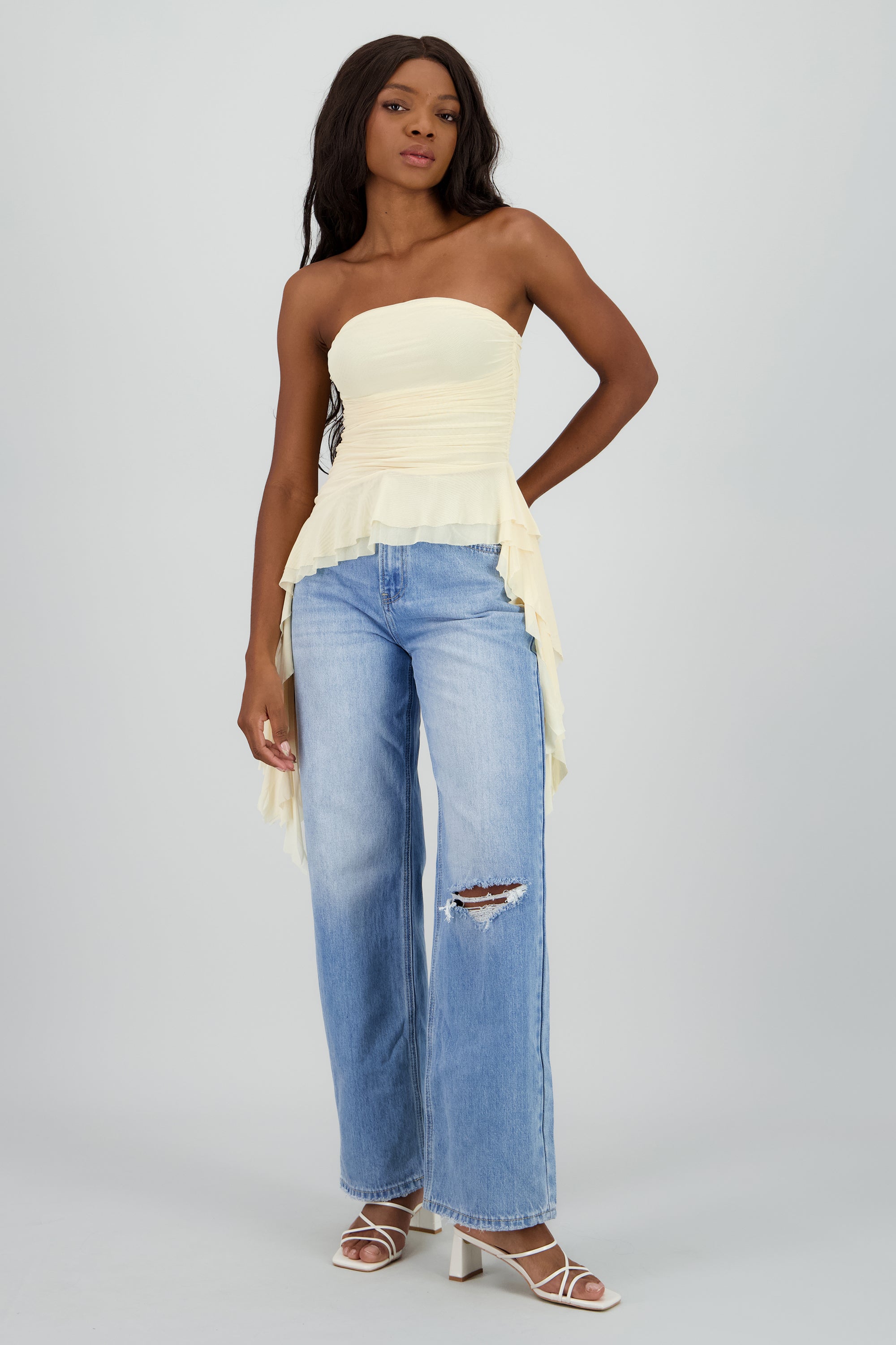 Top strapless drapeado