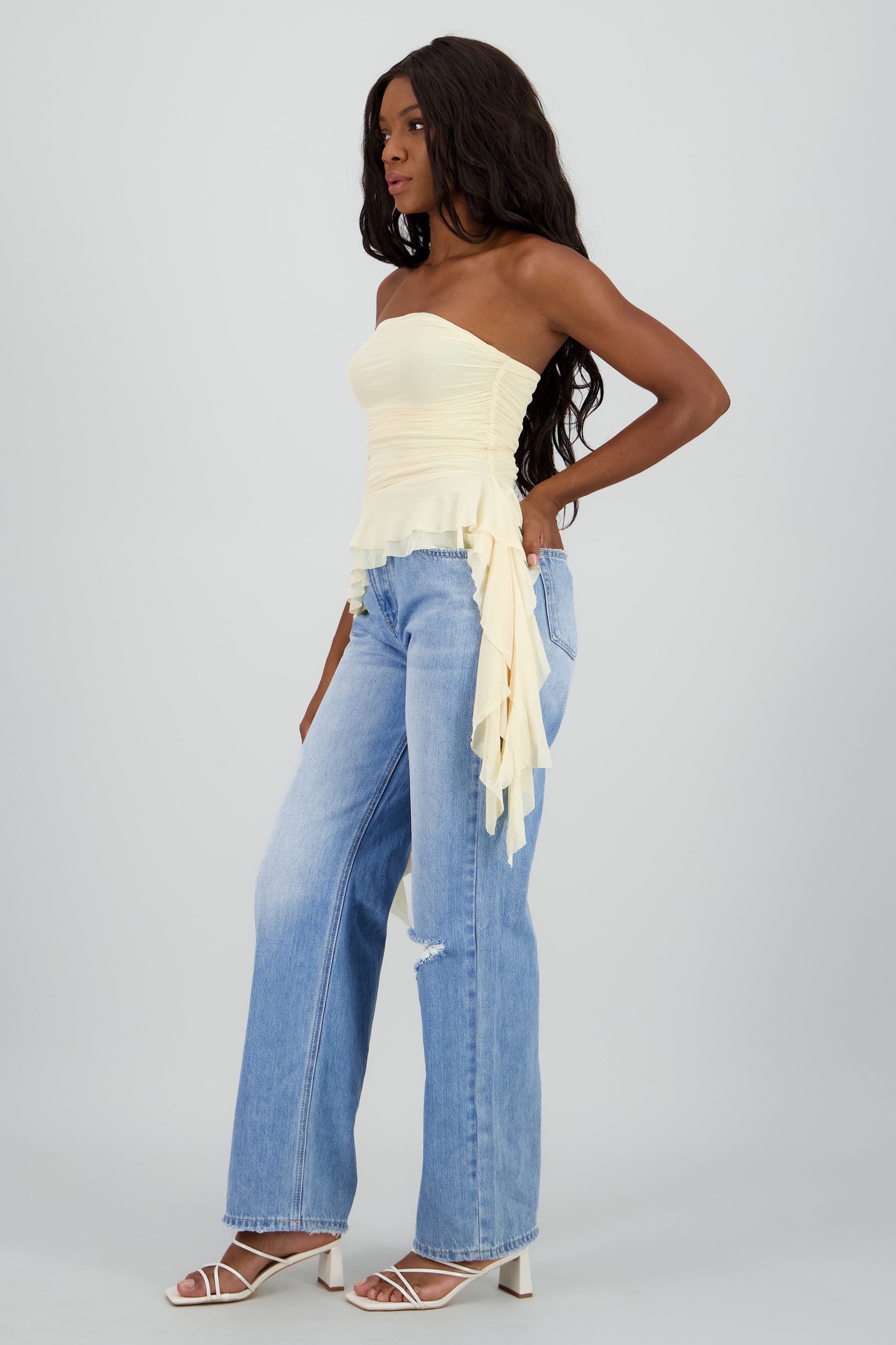 Top strapless drapeado