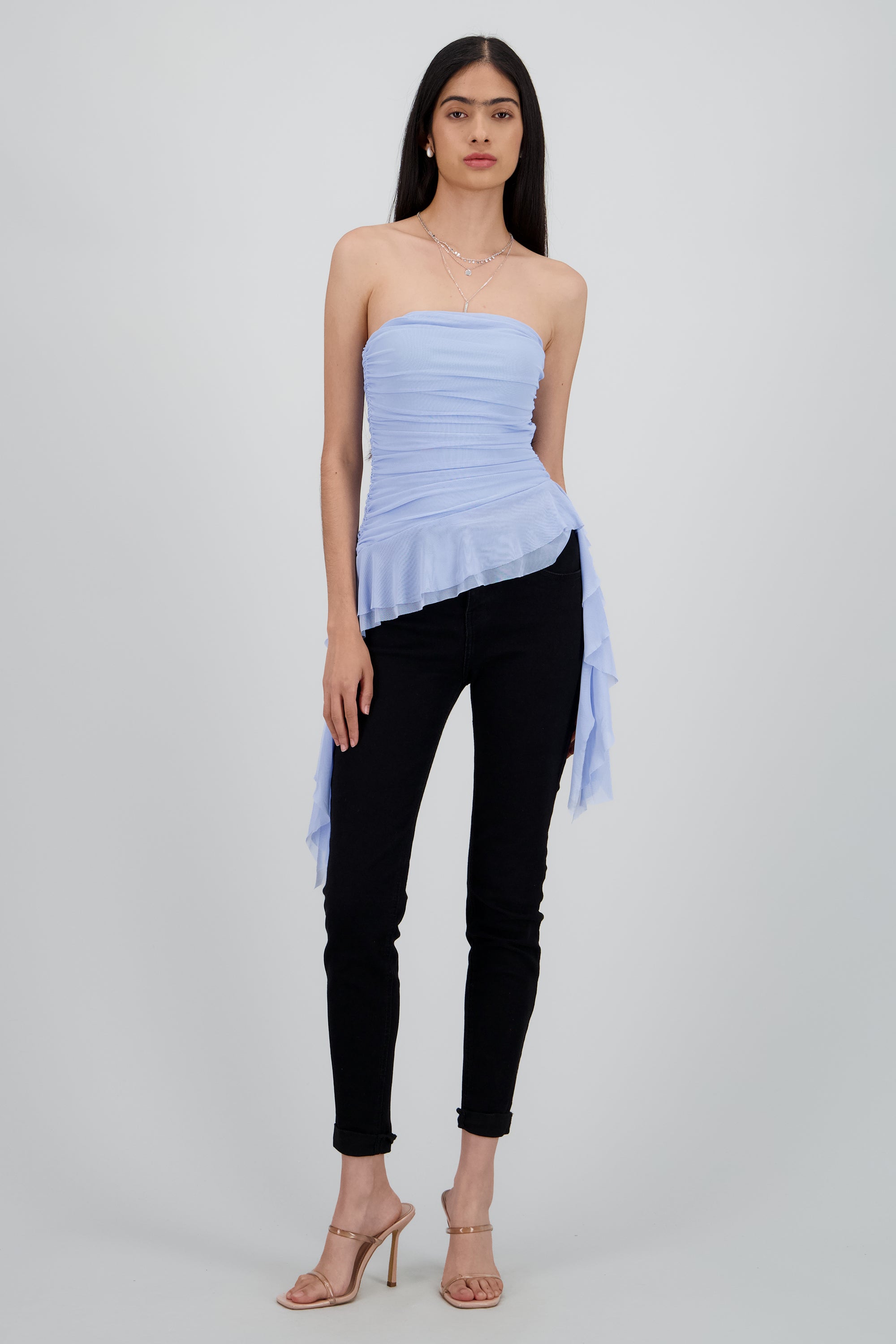 Top strapless drapeado AZUL CIELO
