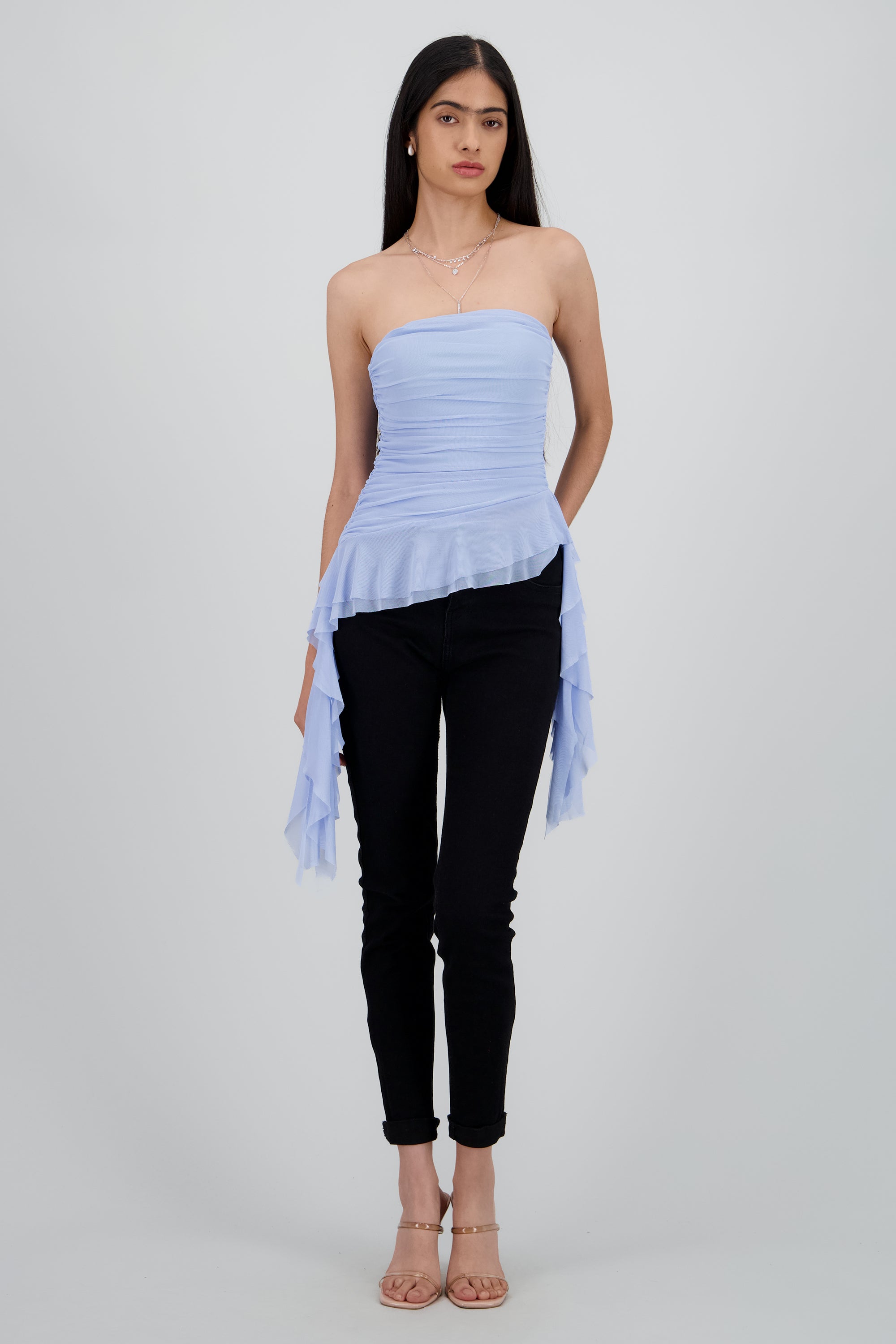 Top strapless drapeado AZUL CIELO