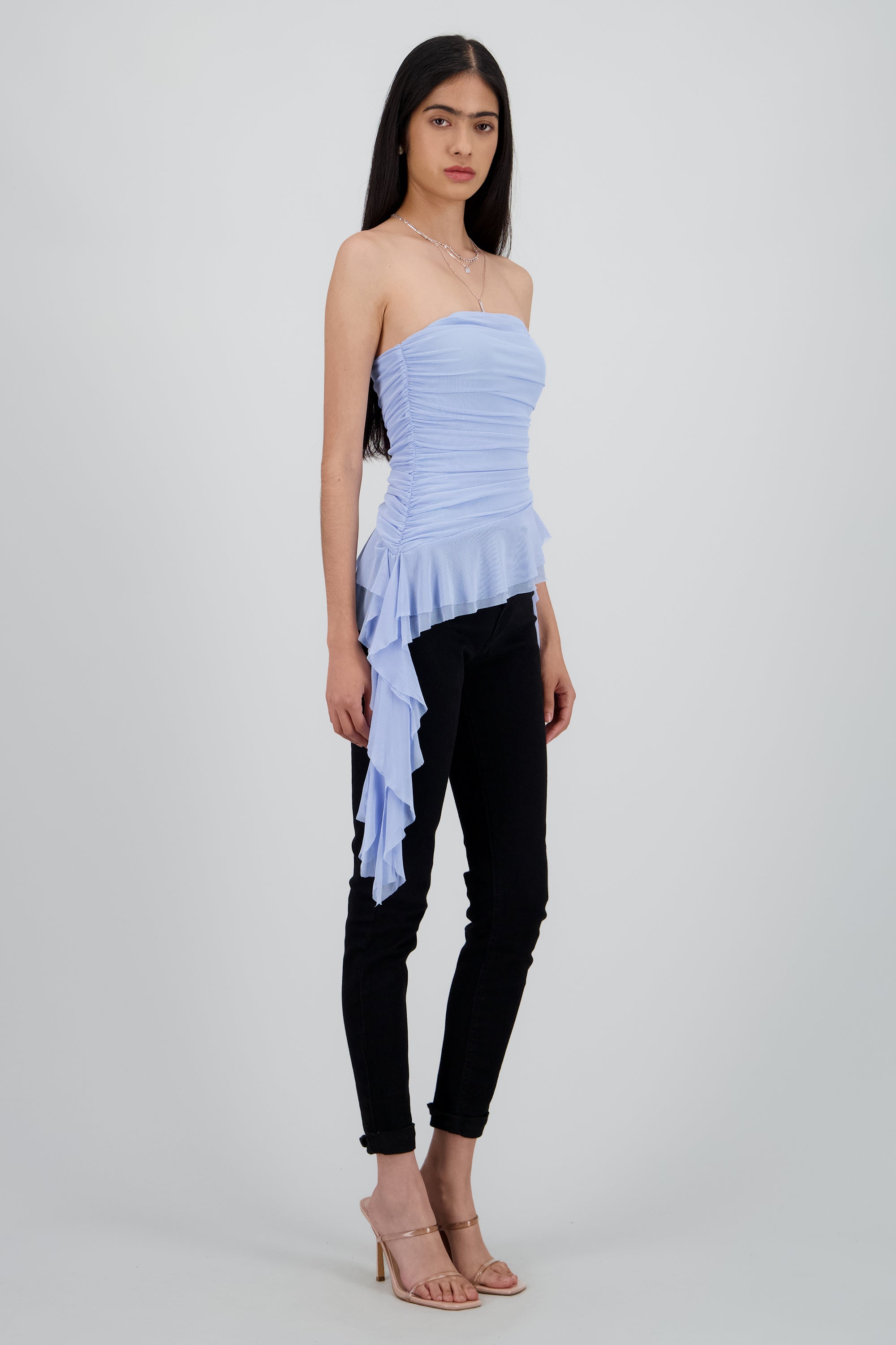 Top strapless drapeado AZUL CIELO