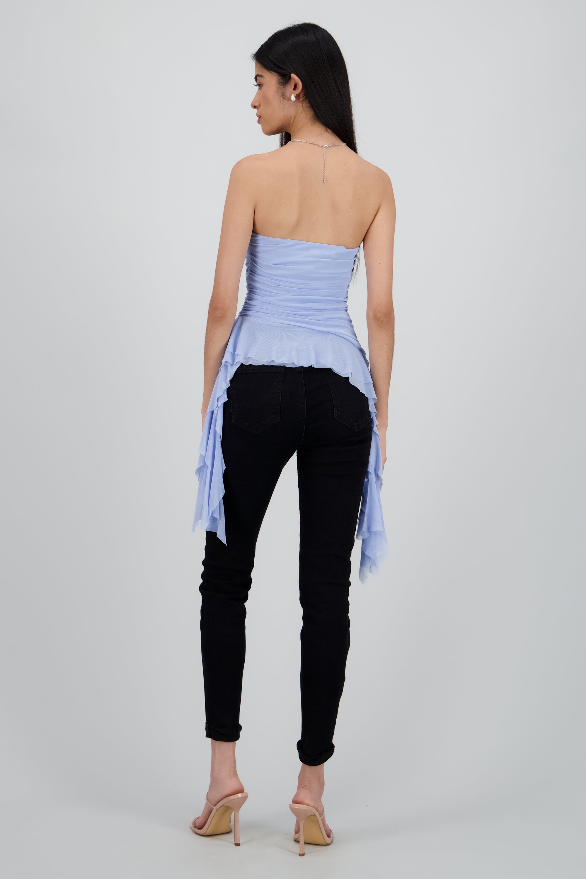 Top strapless drapeado AZUL CIELO
