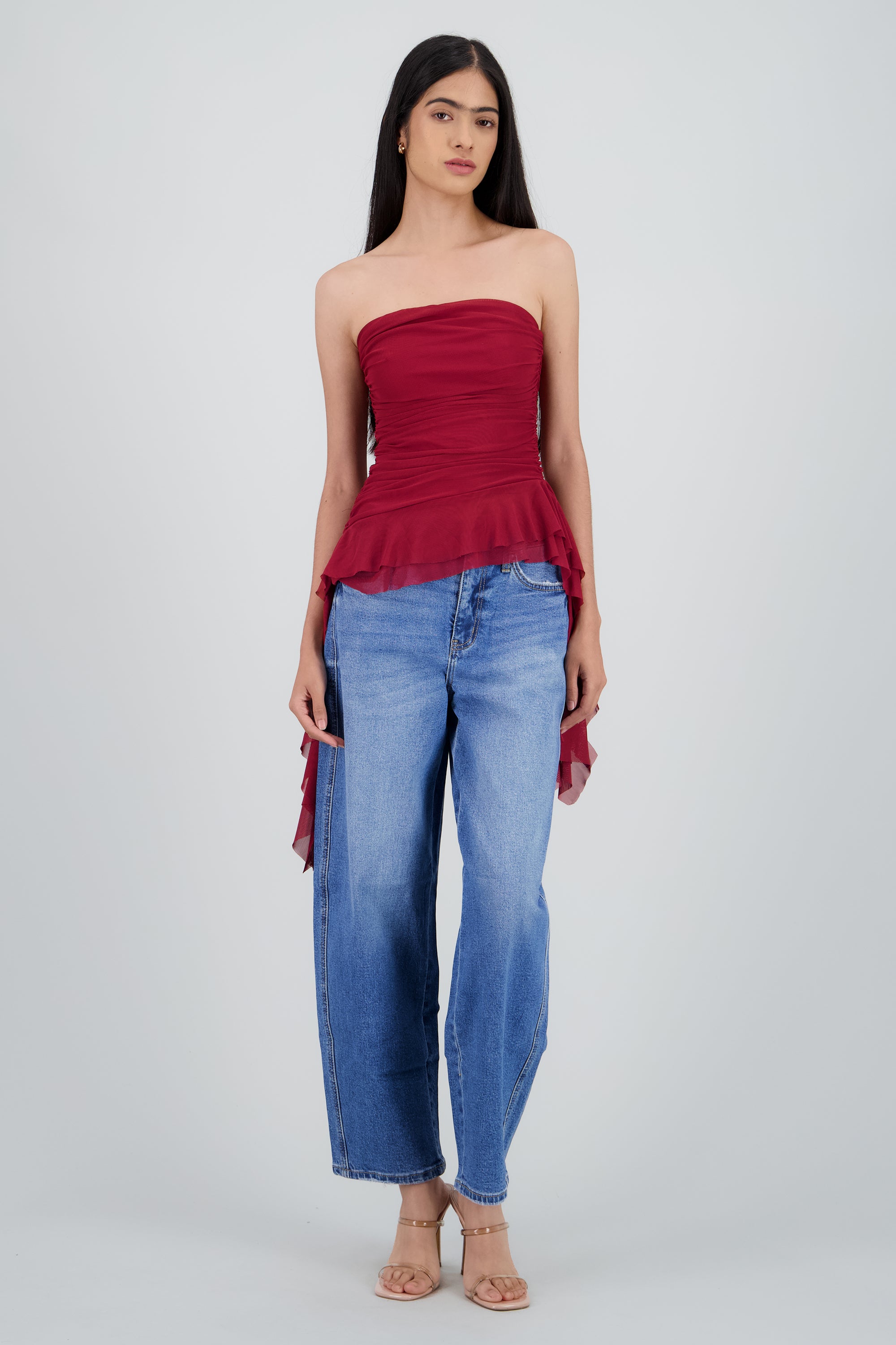 Top strapless drapeado CIRUELA