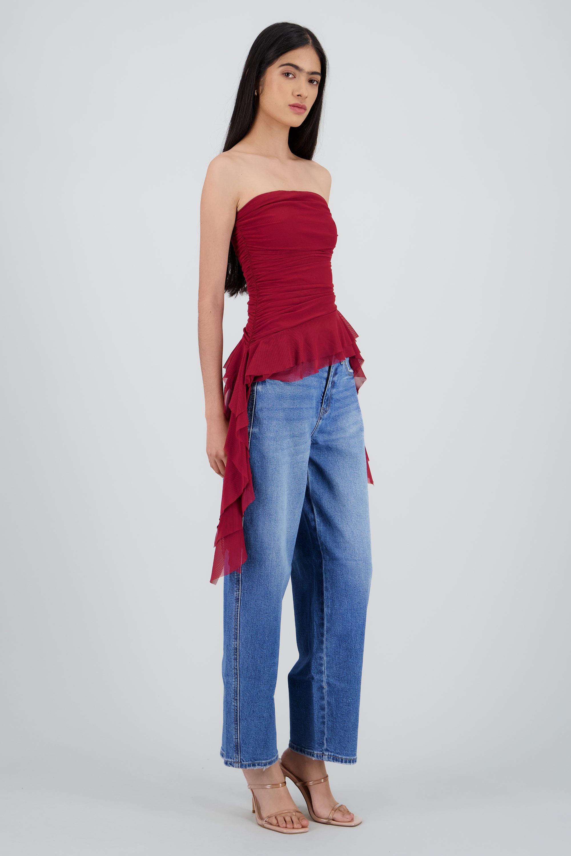 Top strapless drapeado CIRUELA