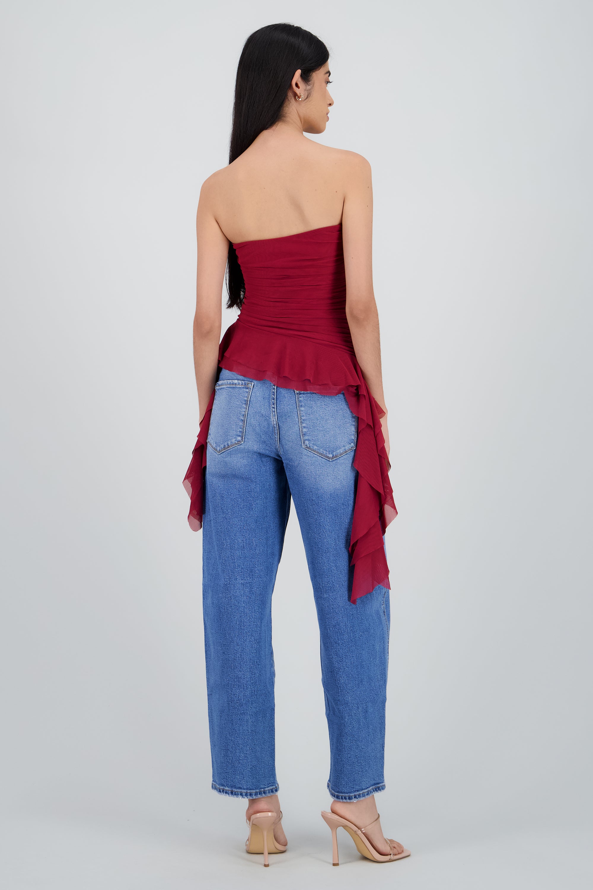Top strapless drapeado CIRUELA