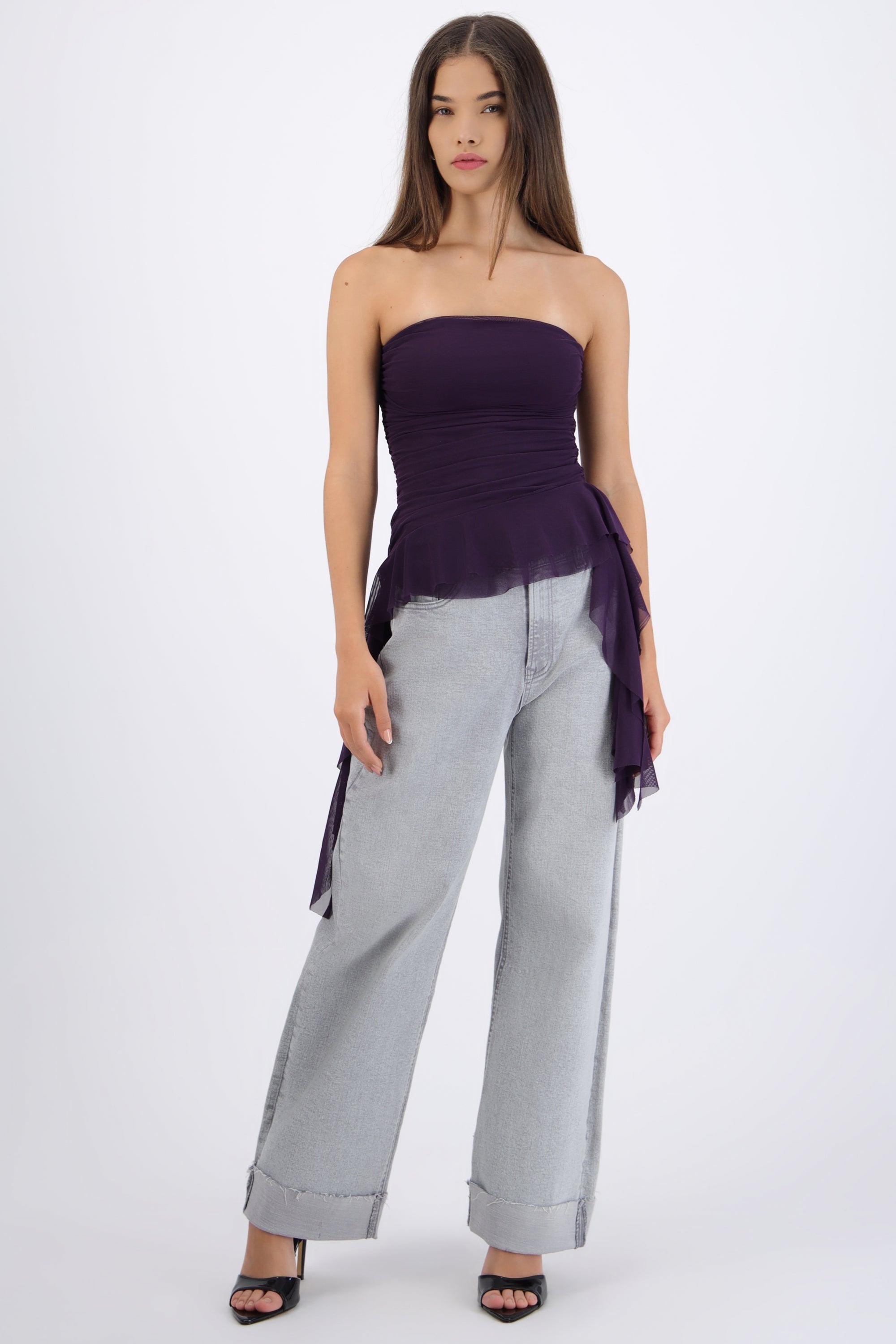 Top strapless drapeado MORADO