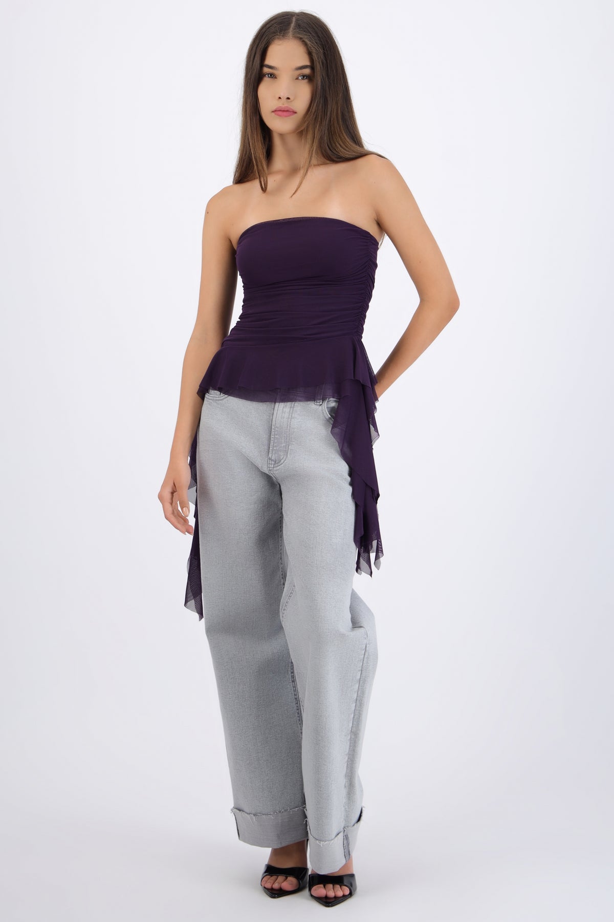 Top strapless drapeado MORADO