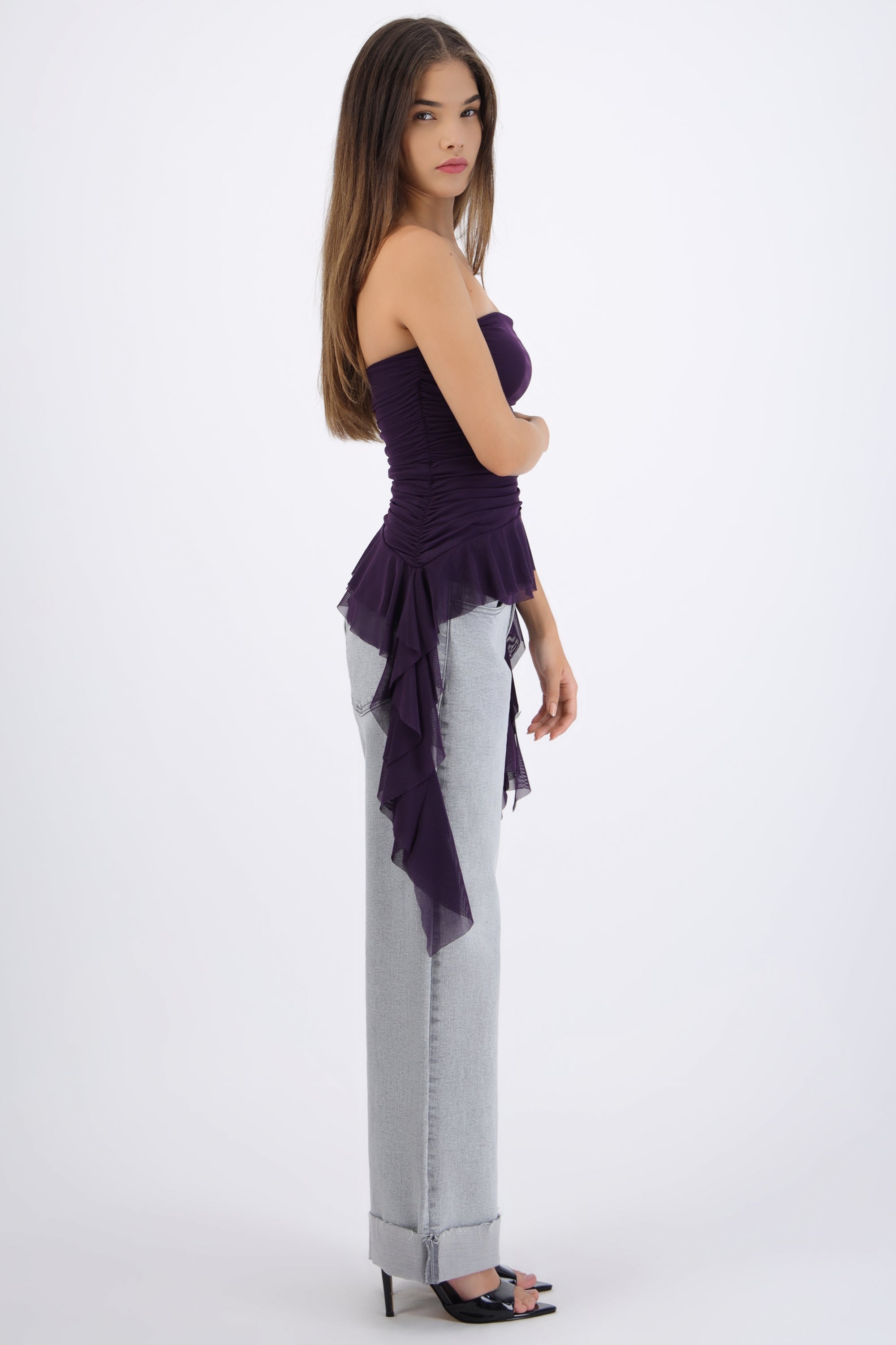 Top strapless drapeado MORADO