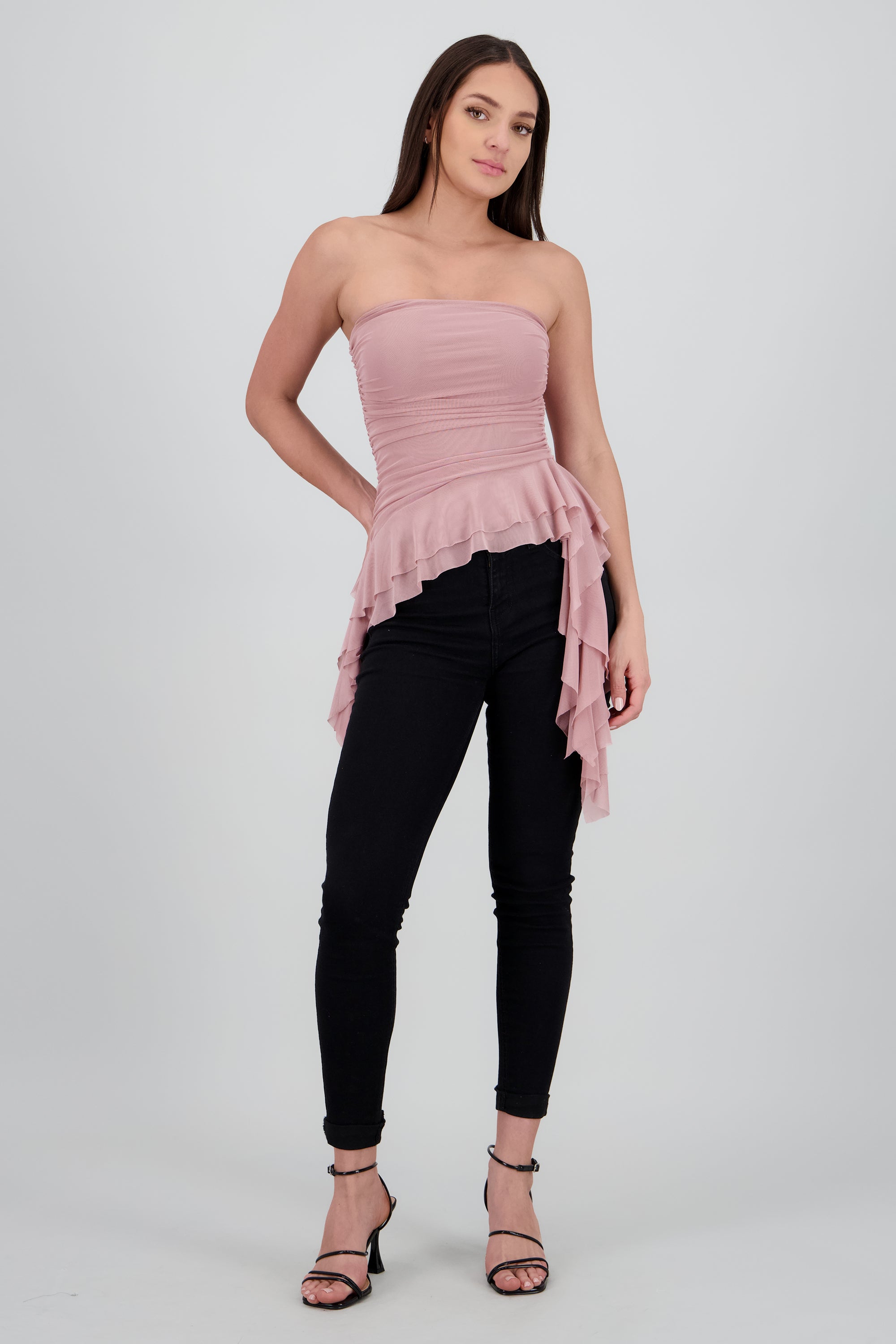 Top strapless drapeado TAUPE