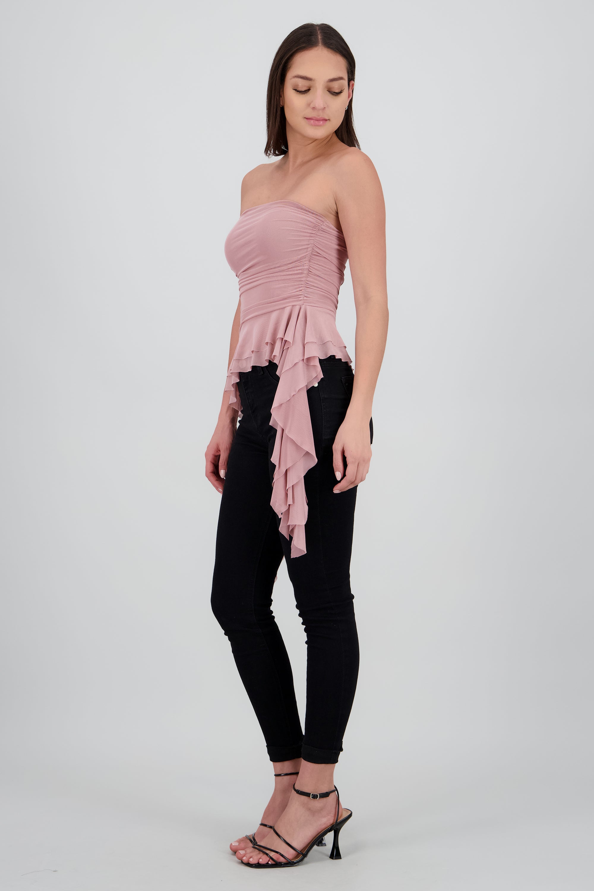 Top strapless drapeado TAUPE