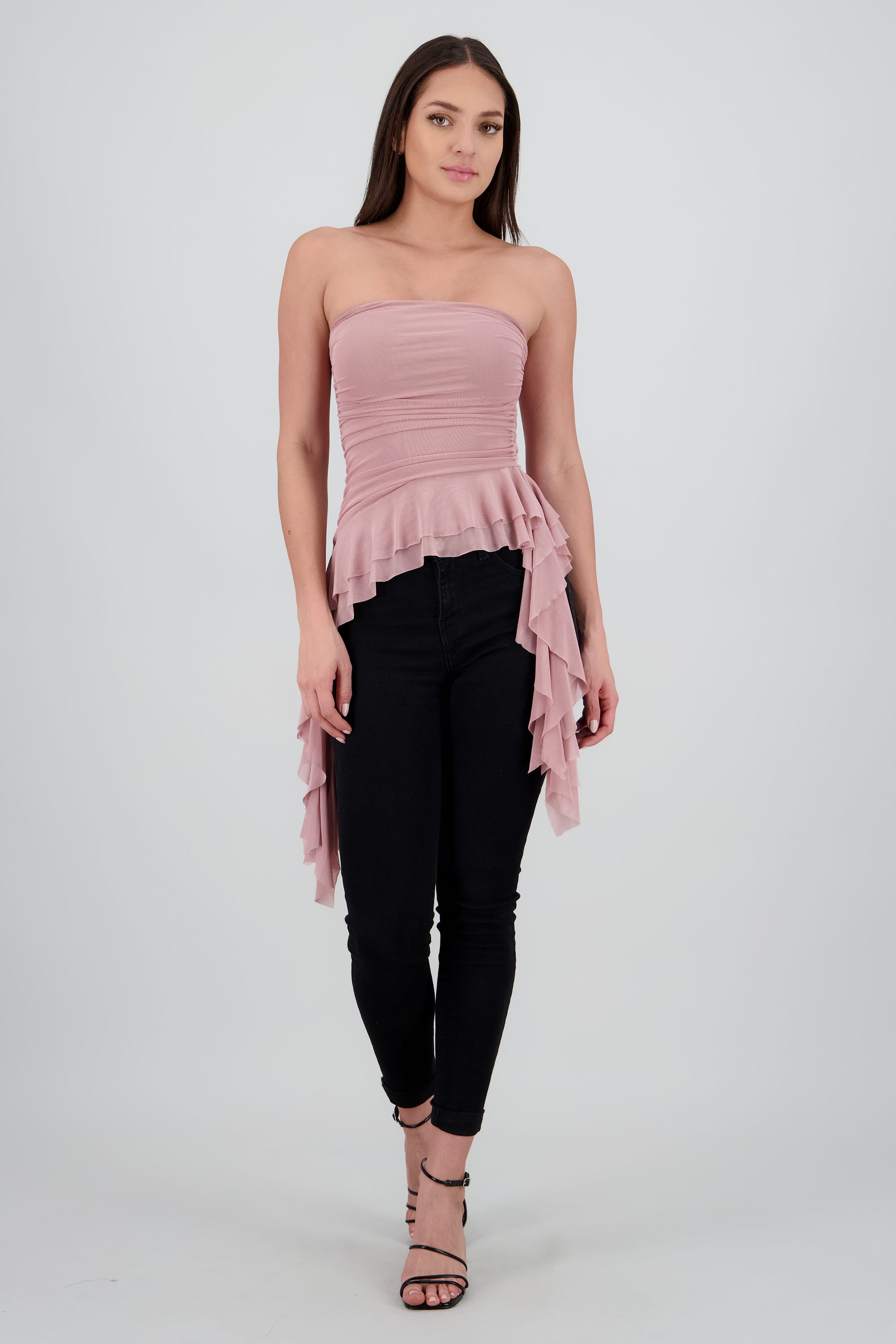 Top strapless drapeado TAUPE