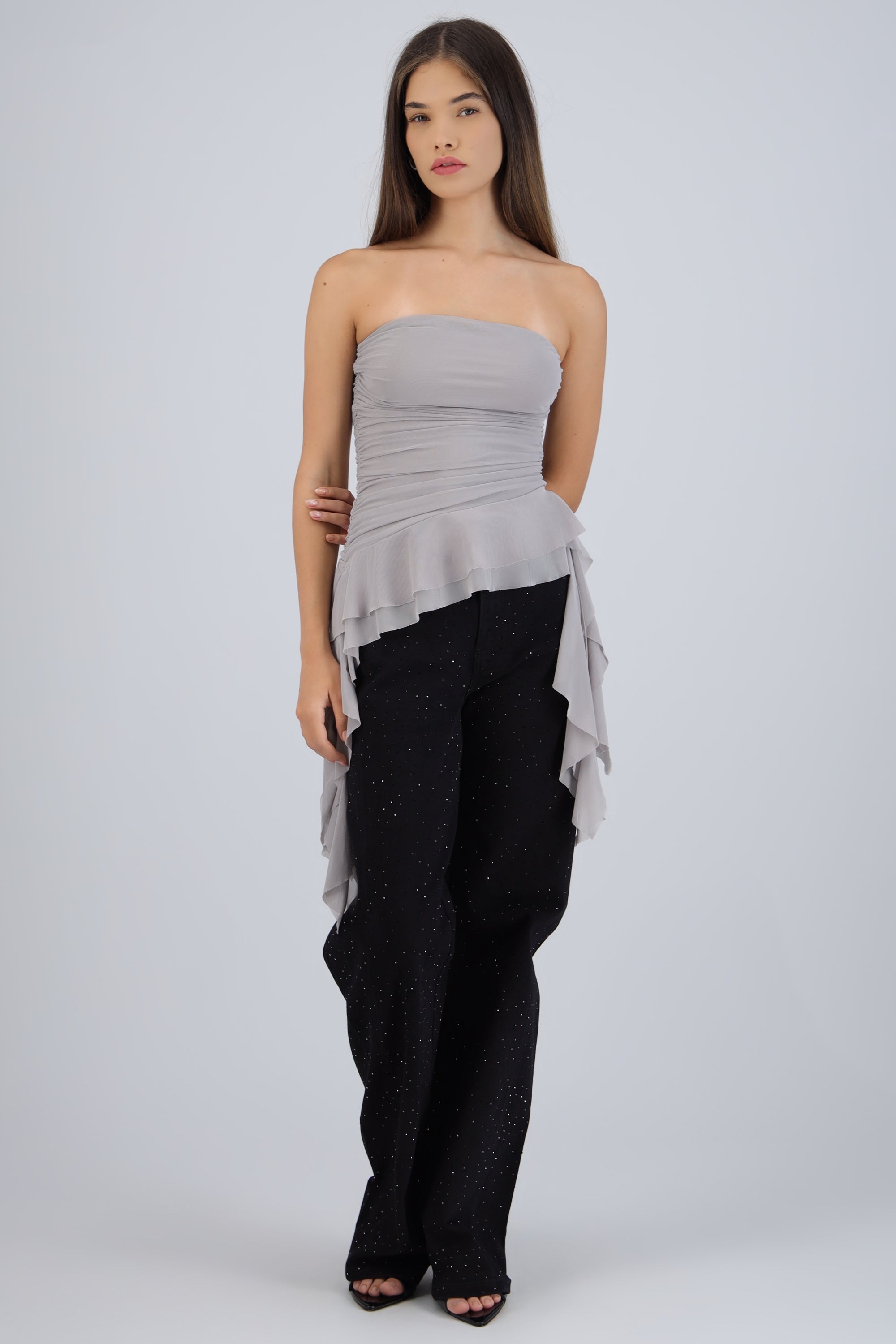 Top strapless drapeado GRIS CLARO