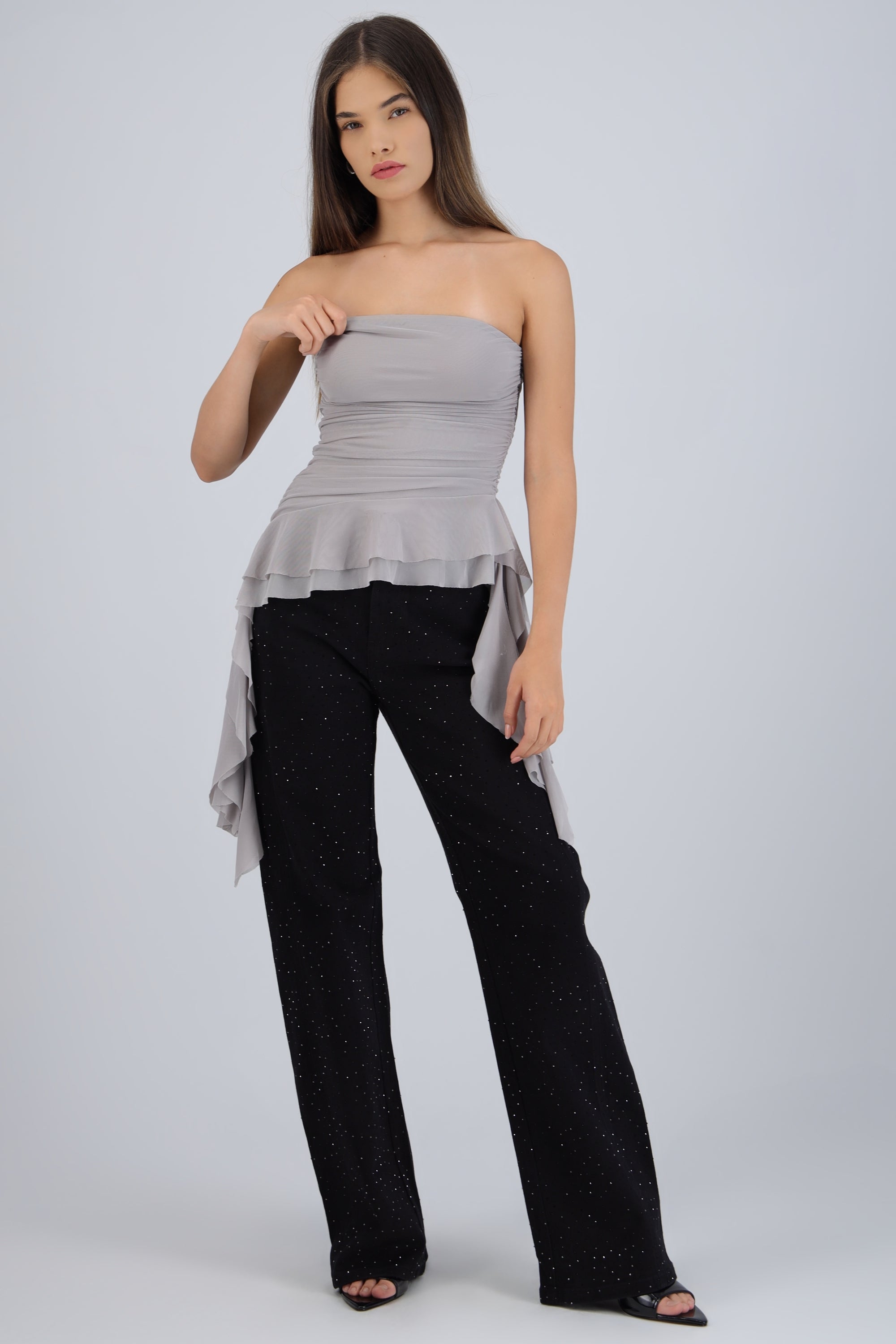 Top strapless drapeado GRIS CLARO