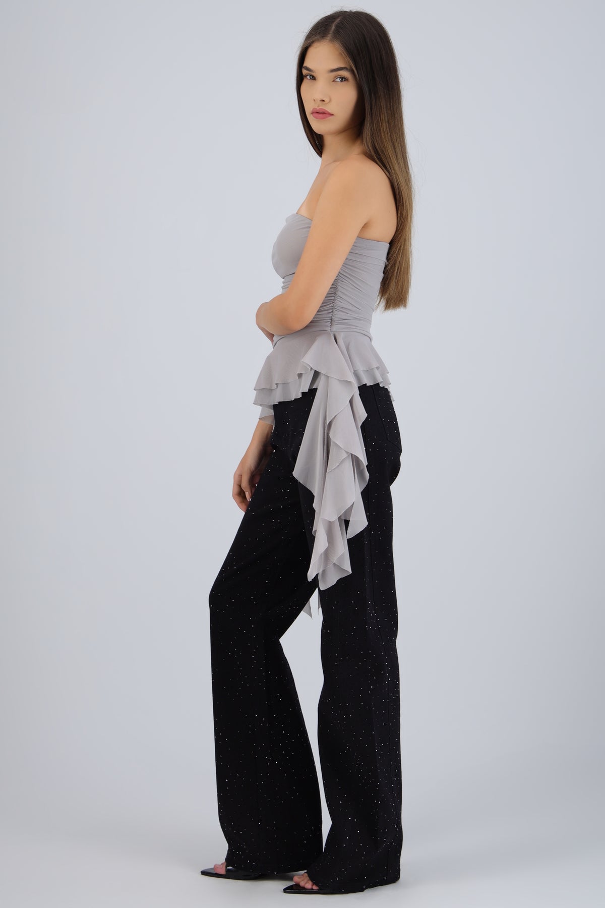 Top strapless drapeado GRIS CLARO