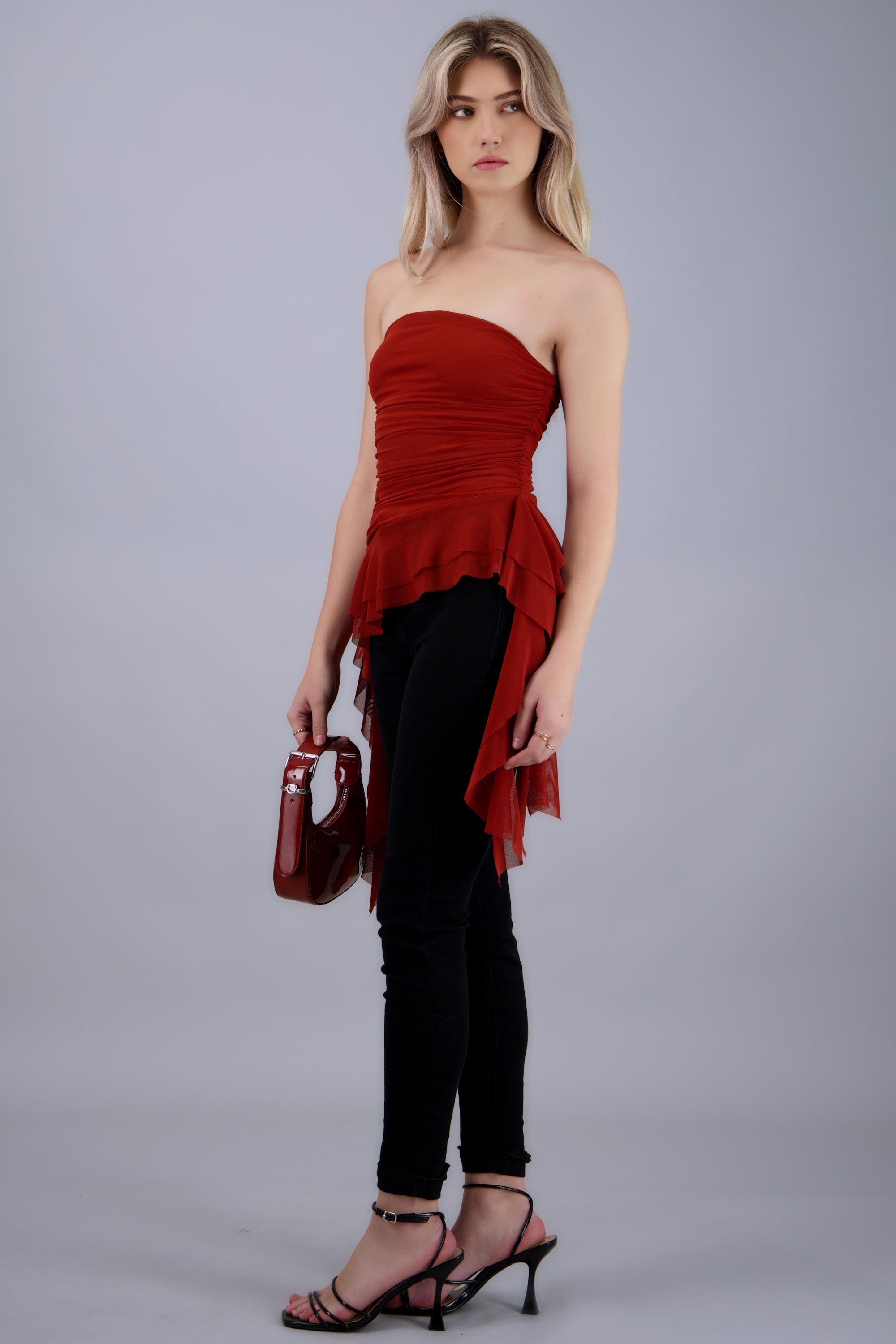 Top strapless drapeado LADRILLO