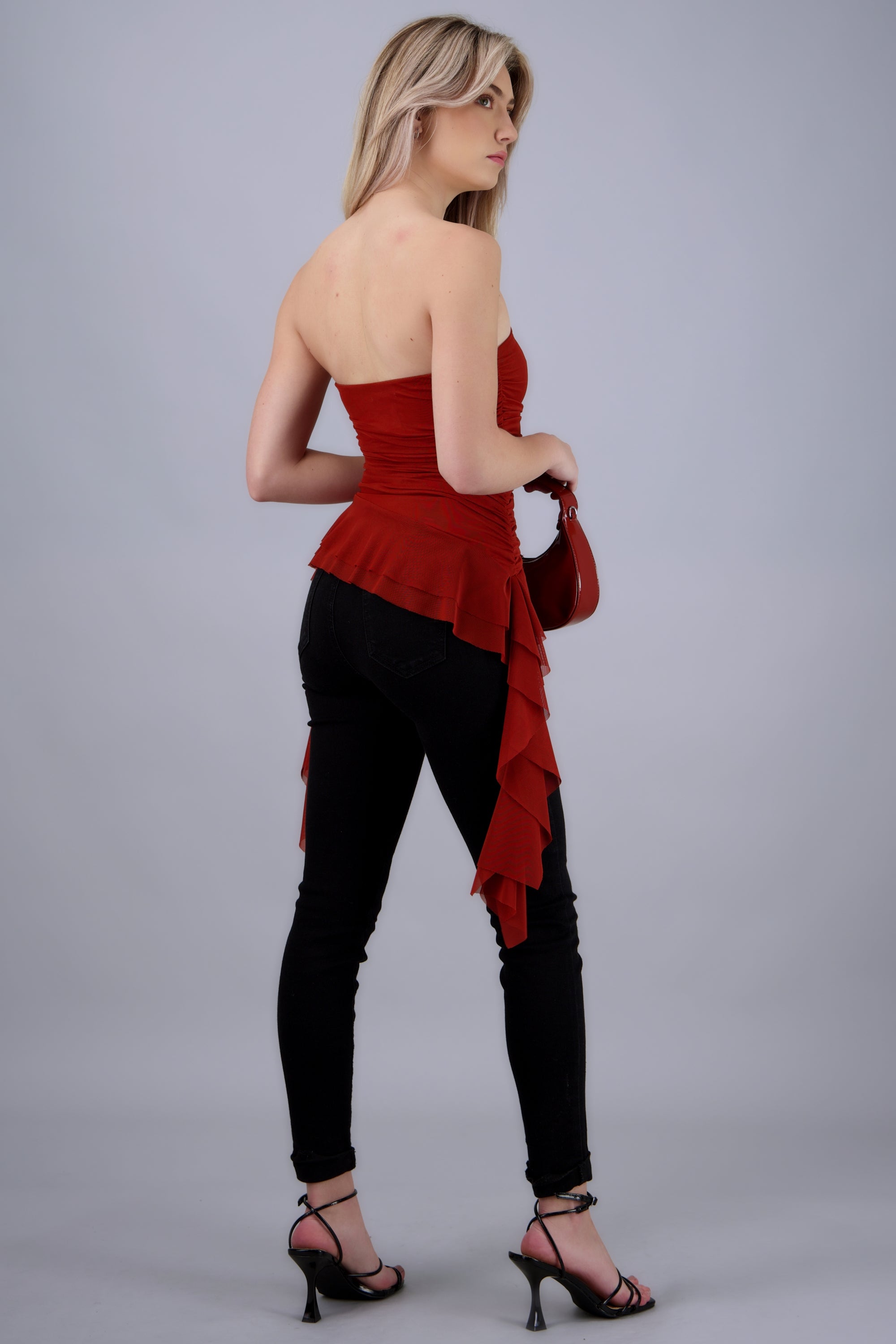 Top strapless drapeado LADRILLO