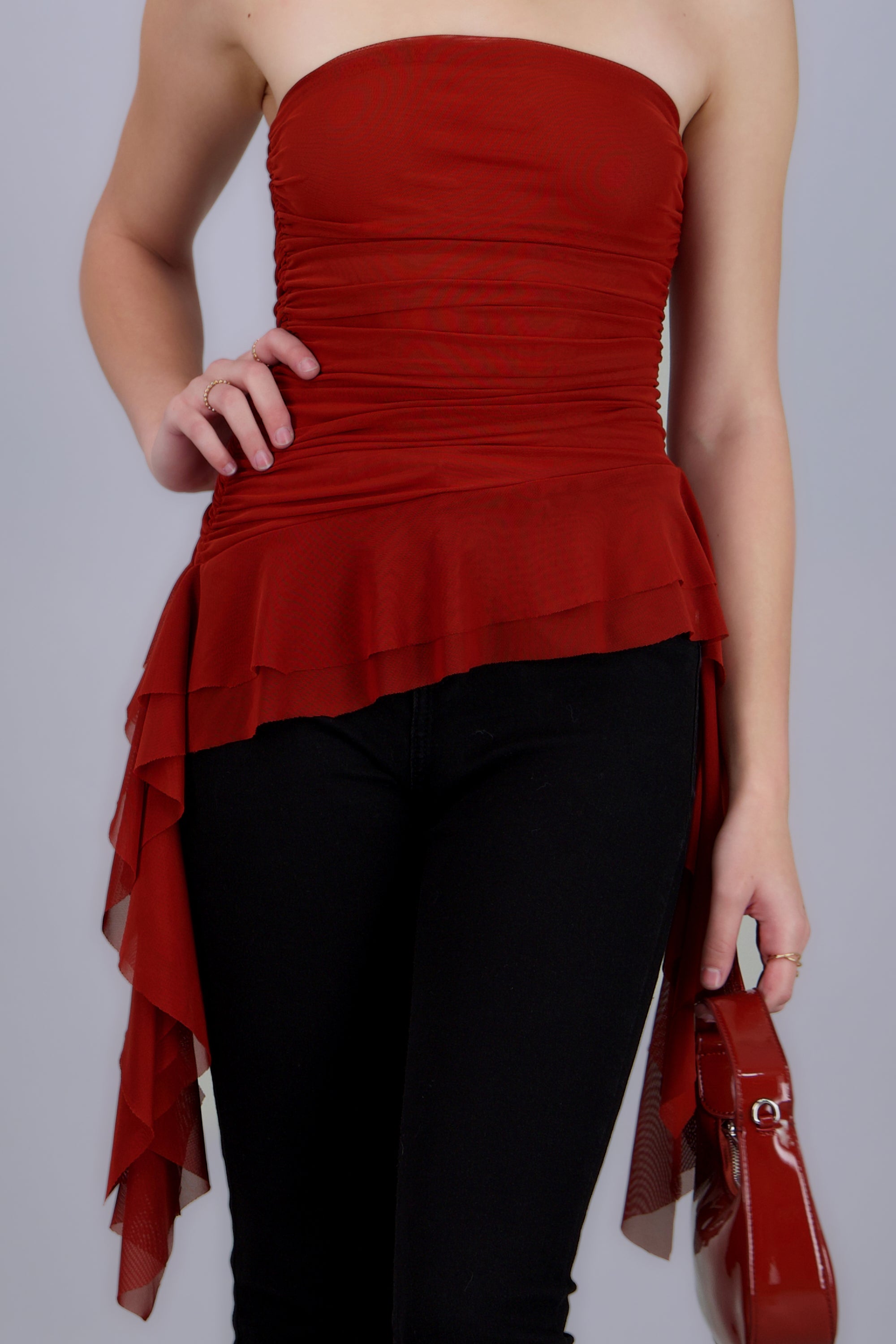 Top strapless drapeado LADRILLO