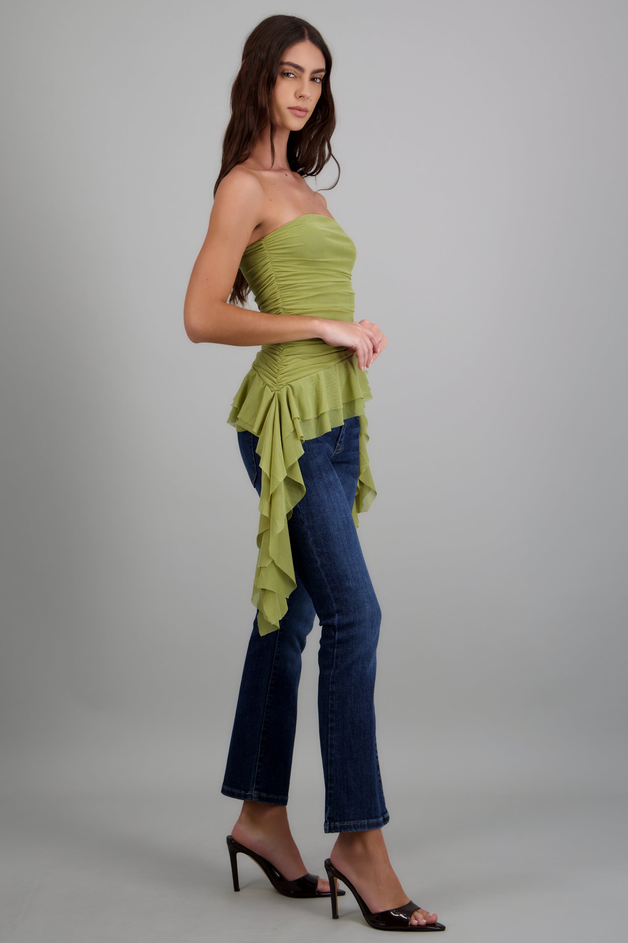 Top strapless drapeado VERDE