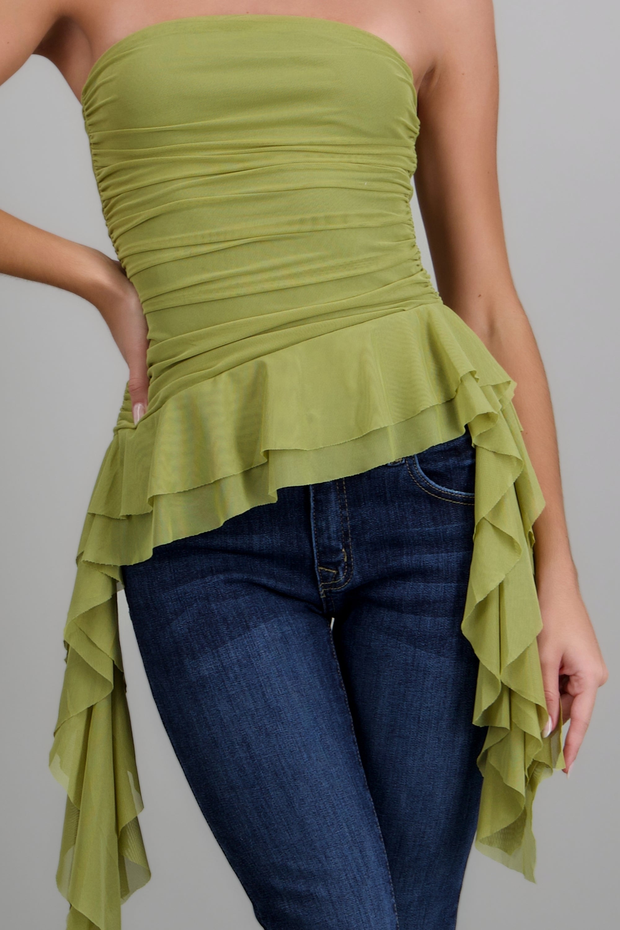 Top strapless drapeado VERDE