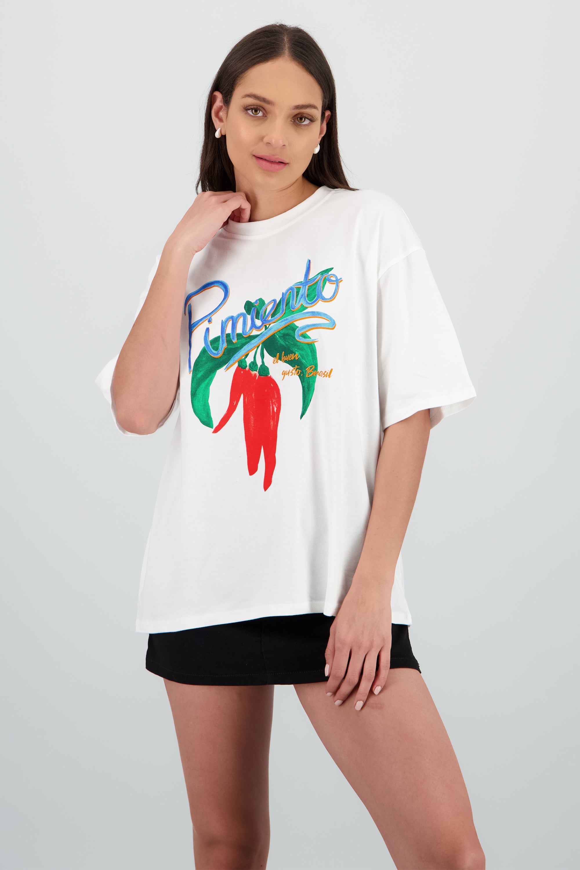 Playera estampada pimiento fit oversized BLANCO COMBO