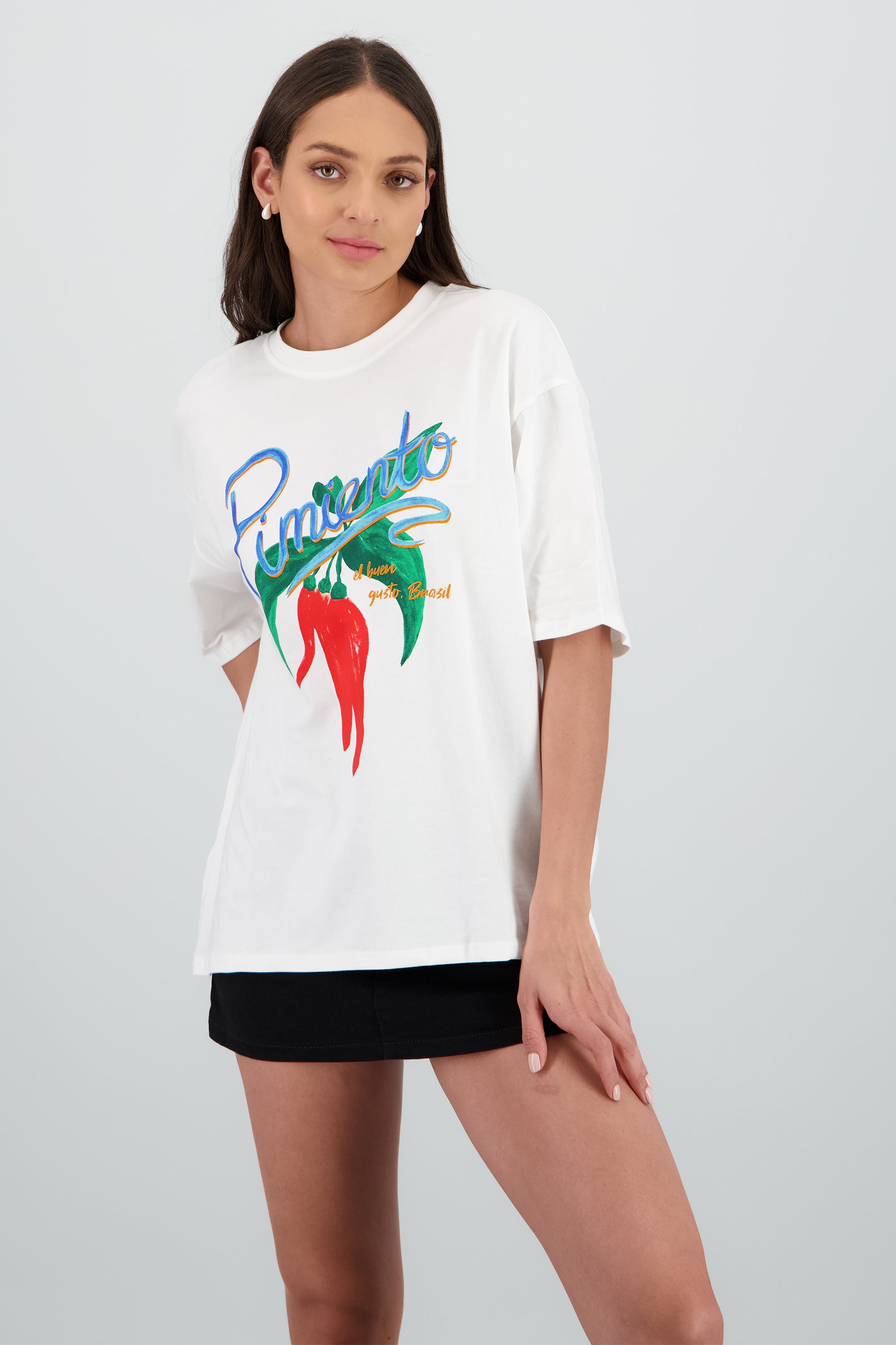 Playera estampada pimiento fit oversized BLANCO COMBO