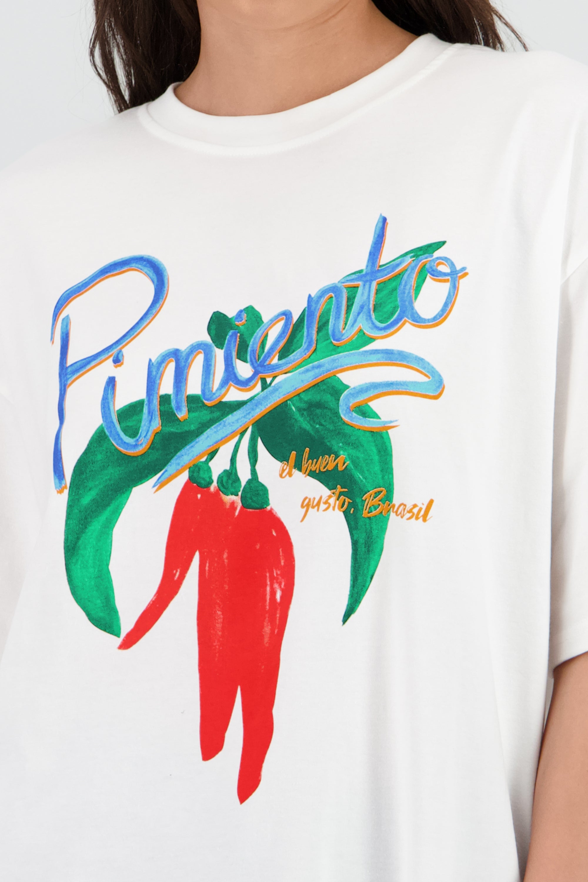 Playera estampada pimiento fit oversized BLANCO COMBO