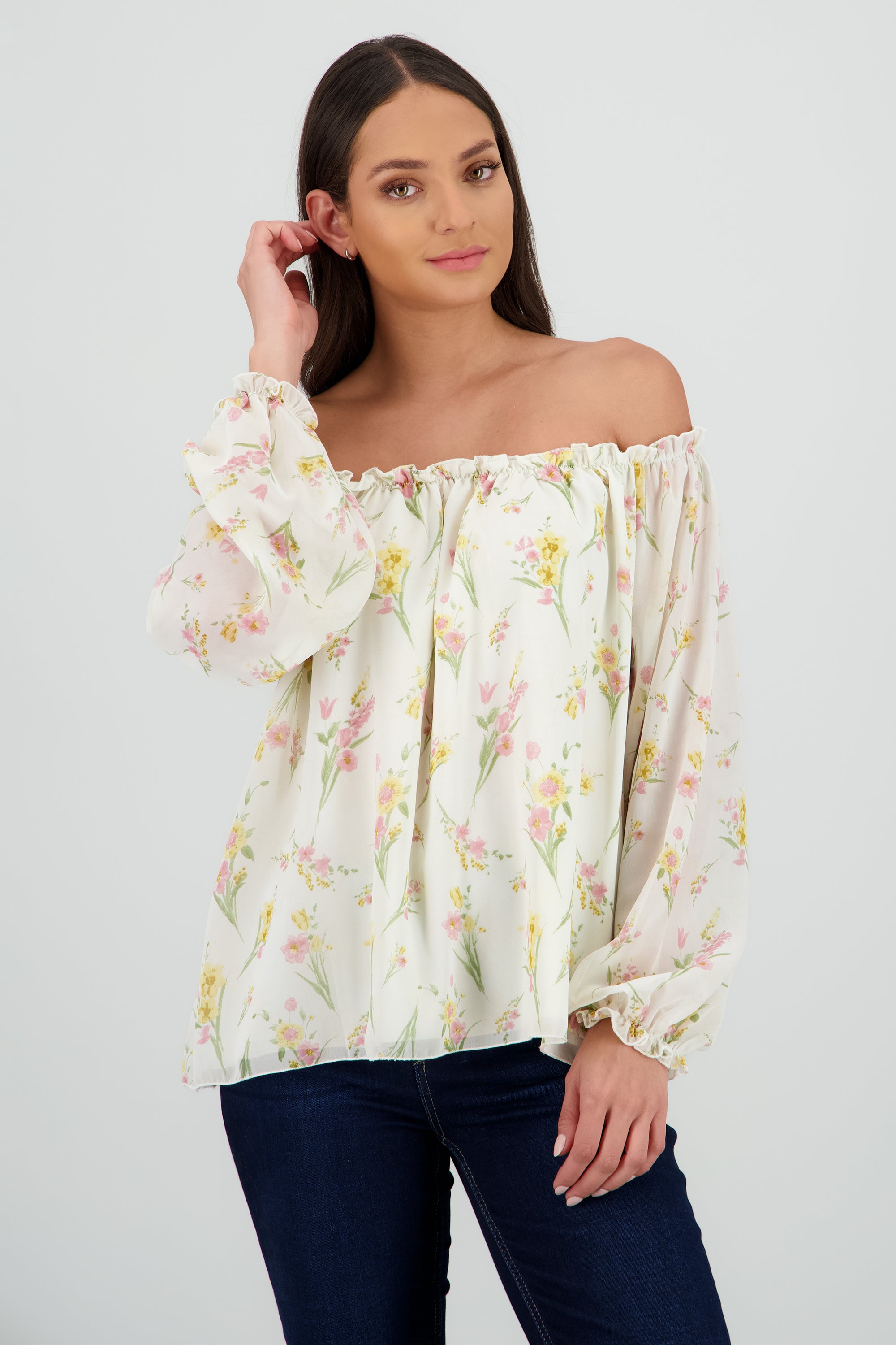 Blusa off shoulder BLANCO COMBO