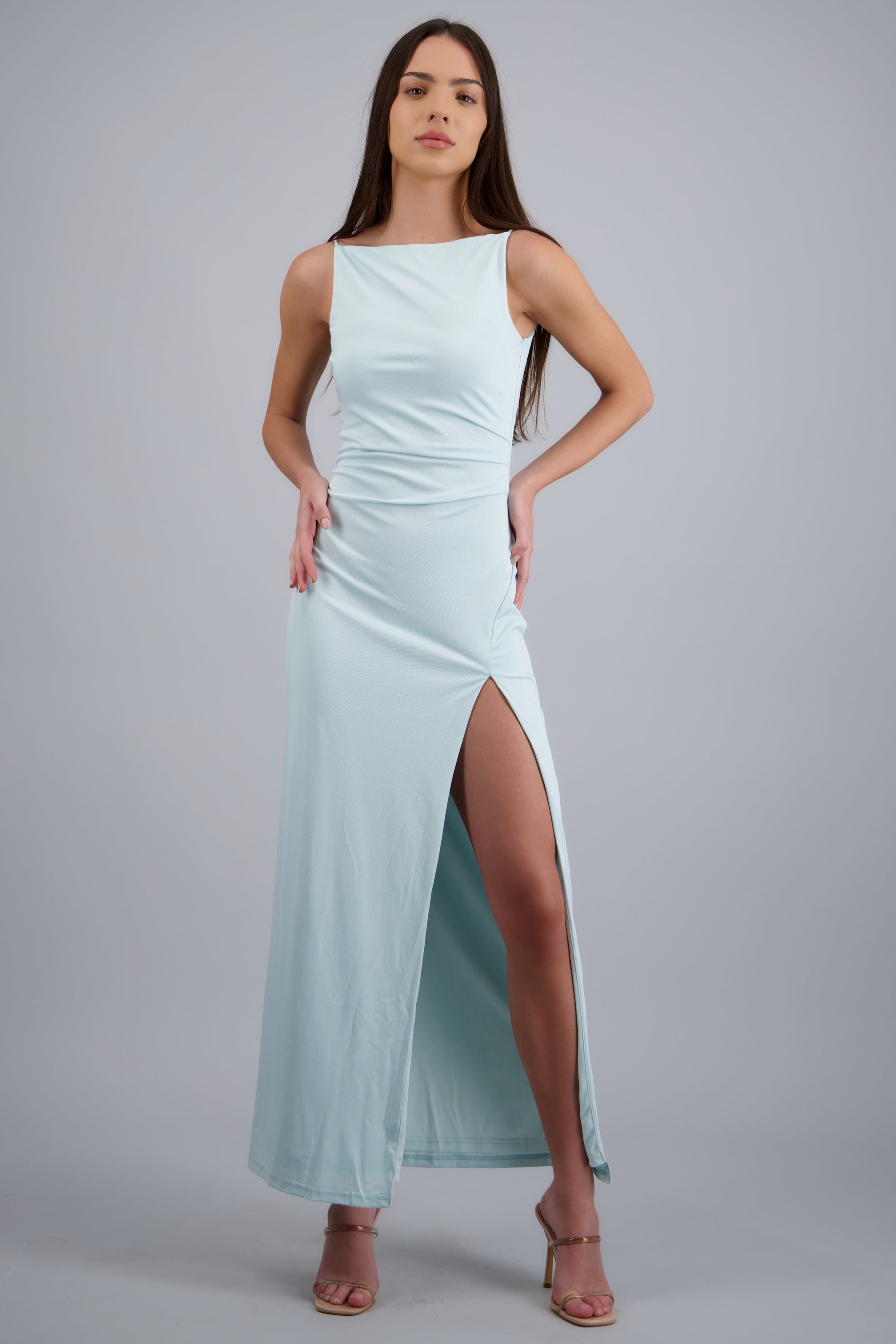 Vestido maxi bodycon liso AZUL PASTEL