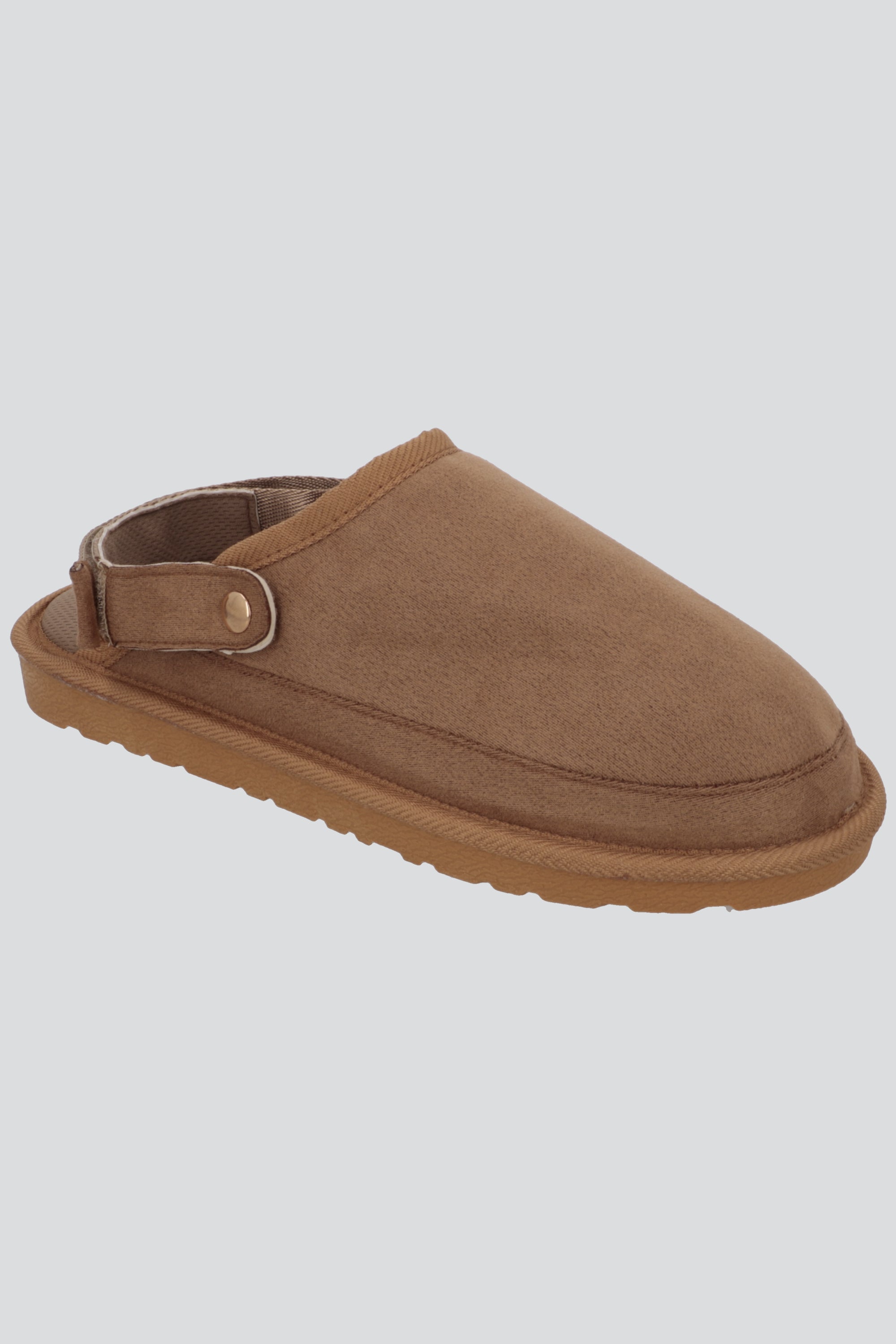 Pantufla tira ancha hebilla forro peluche CAMELLO