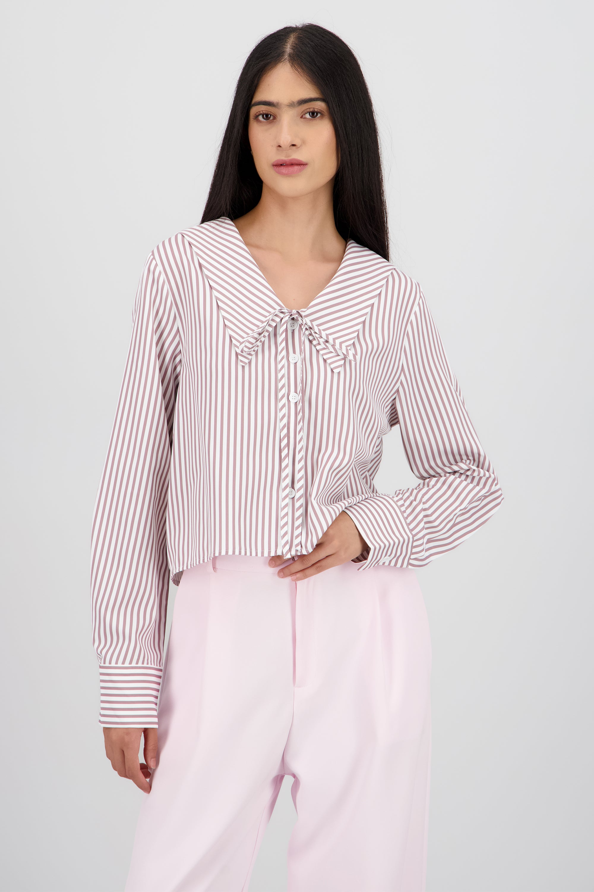 Blusa cuello bobo estampado rayas VINO COMBO